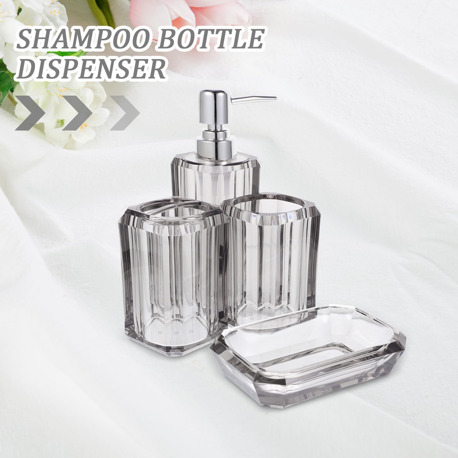 MERRYHAPY 1juego Accesorios de Baño Transparente con Dispensador de Jabón Vaso para Cepillo de Dientes Jabonera y Botella de Loción para Encimera Resistente y Decorativo para Uso Doméstico