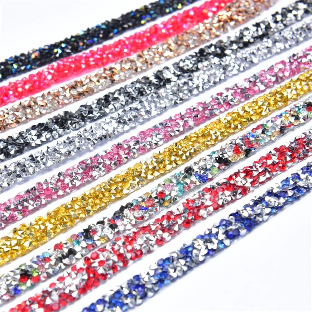 5Y 10Mm Rhinestone Banding Tape Chain Hot Fix Resin Diamond Trim Iron On Strass Ribbon Gold Fuchsia 5 Yards