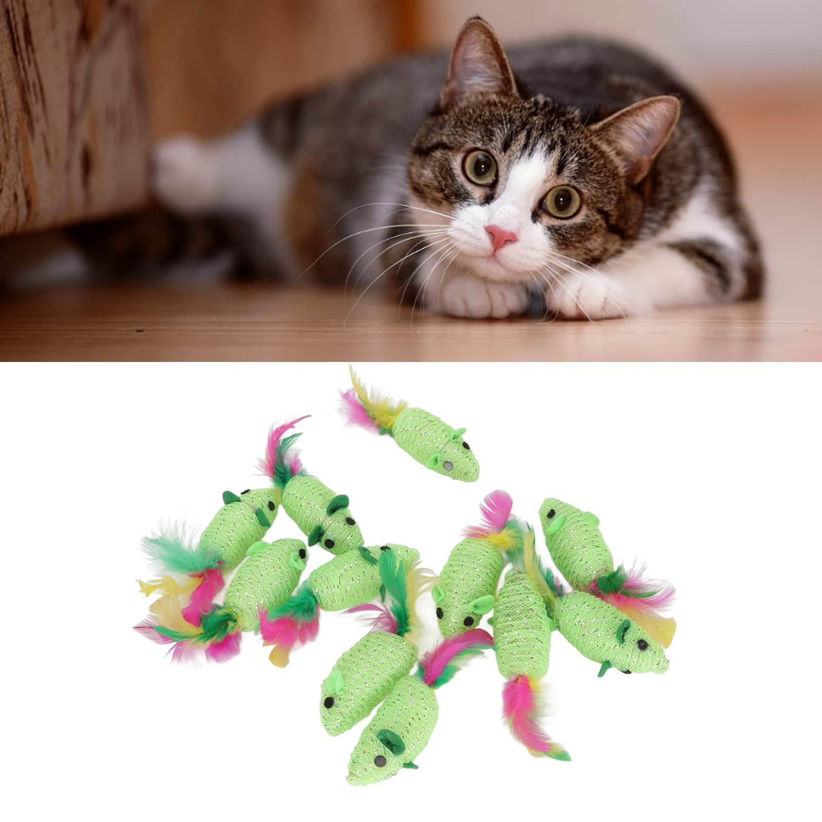 11PCS Chat Souris Jouets, Multi-usages Couineur Hochet Chat Jouets Souris Interactive Chat Jouet Souris Pour Chats D'intérieur Vert