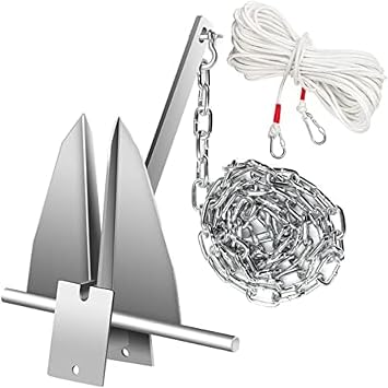 Boat Anchor Kit 8.5 Or 13 Lb Fluke Style Anchor, Hot Dipped Galvanized Steel Fluke Anchor, Marine Anchor with Anchor, Rope, Shackles, Chain for Boat Mooring On The Beach, Boats from 15-24,8.5lb