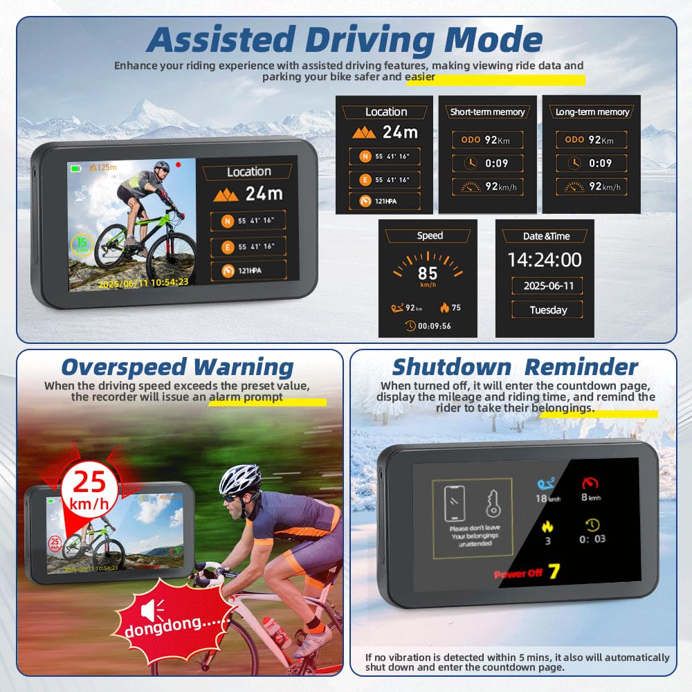 VSYSTO Espejo para bicicleta, cámara de visión trasera para bicicleta con monitor HD de 4,5 pulgadas, cámara wifi, visión nocturna, registro de kilometraje, velocidad, calorías, para bicicleta de