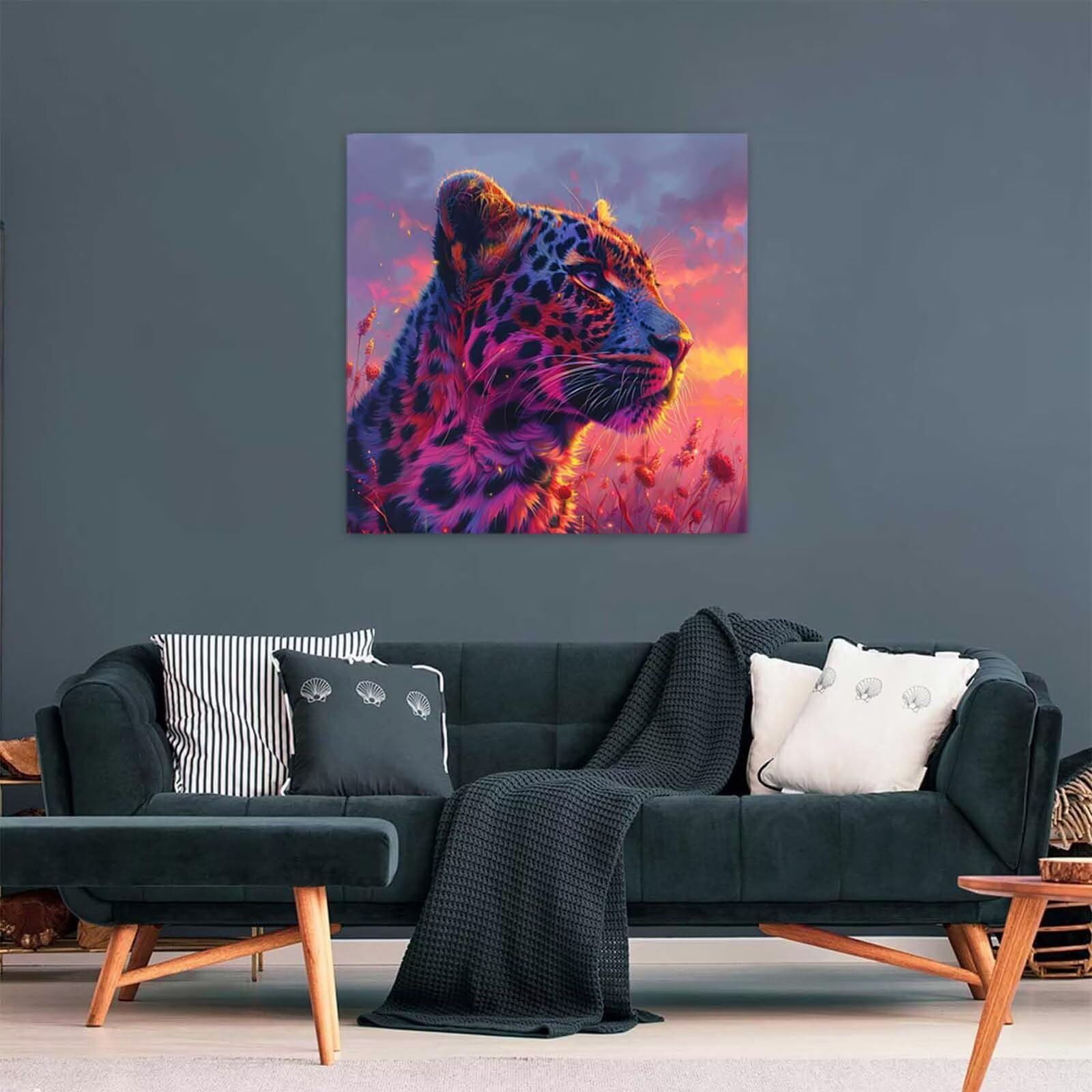 Peinture Numero Adulte LéOpard, Peinture par Numero Adulte Coucher De Soleil, Bricolage Loisirs Créatifs Adultes, Paint by Numbers Kit avec Pinceaux, Decoration Maison, Cadeau Femme 50x50cm L-3024