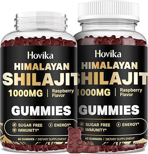Paquete de 2 gomitas Shilajit de 1000 mg para hombres y mujeres, gomitas Shilajit con más de 85 minerales traza, ashwagandha, cúrcuma, pimienta
