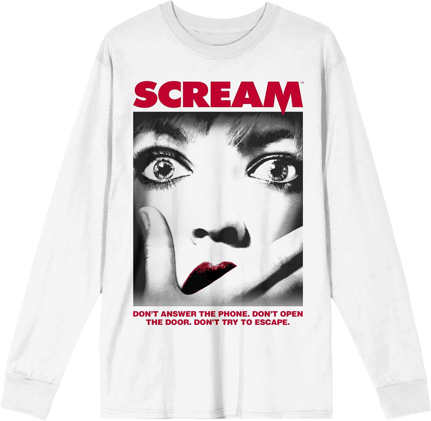 Scream Women with Red Lips Poster Art Crew Neck Long Sleeve White Adult Tee