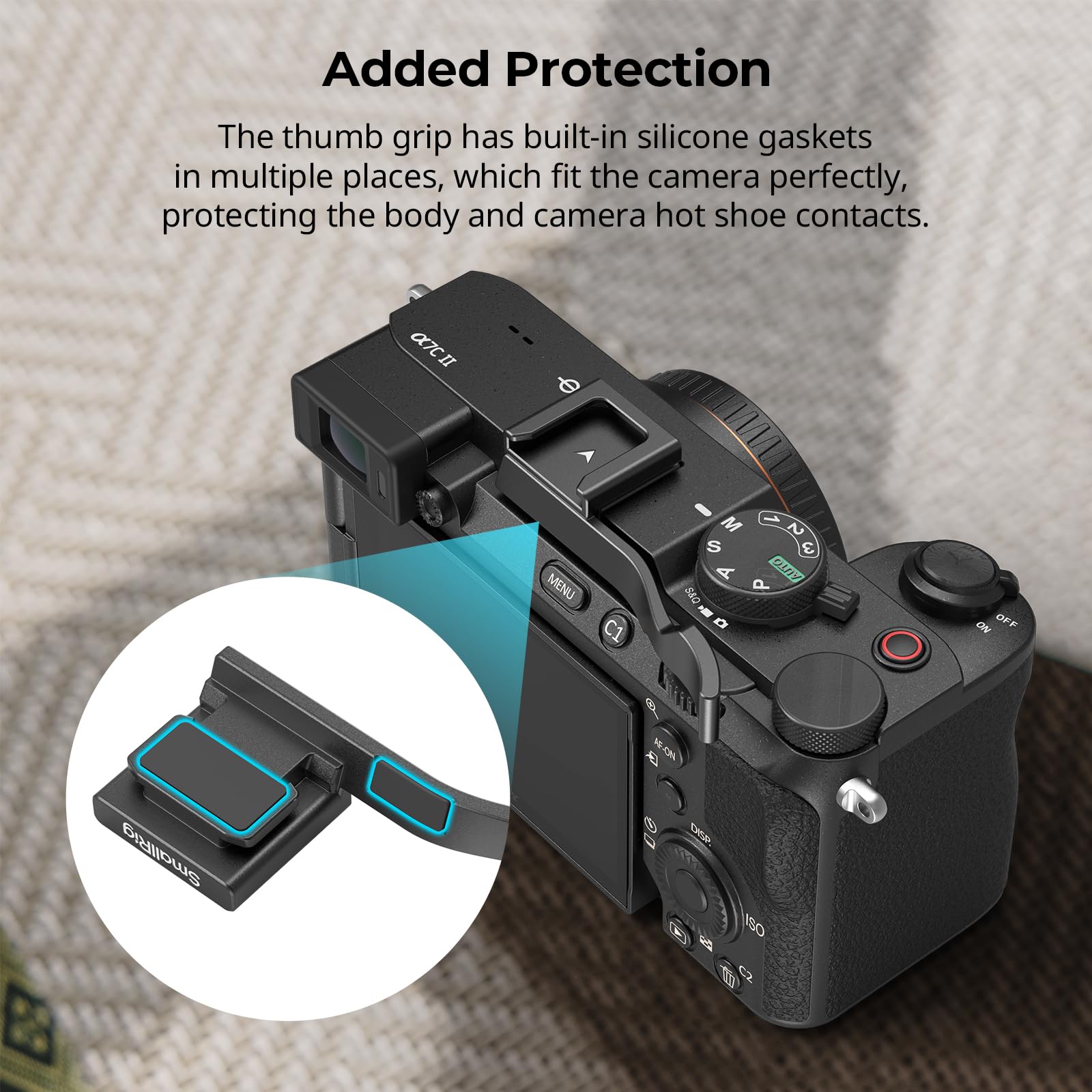 SMALLRIG A7CII / A7CR / A7C Thumb Grip per Sony Alpha 7C II/Alpha 7CR / Alpha 7C, Design Ergonomico, Cold Shoe Integrato, per Luce, Microfono, Peso di Soli 8 g (Nero) - 4820