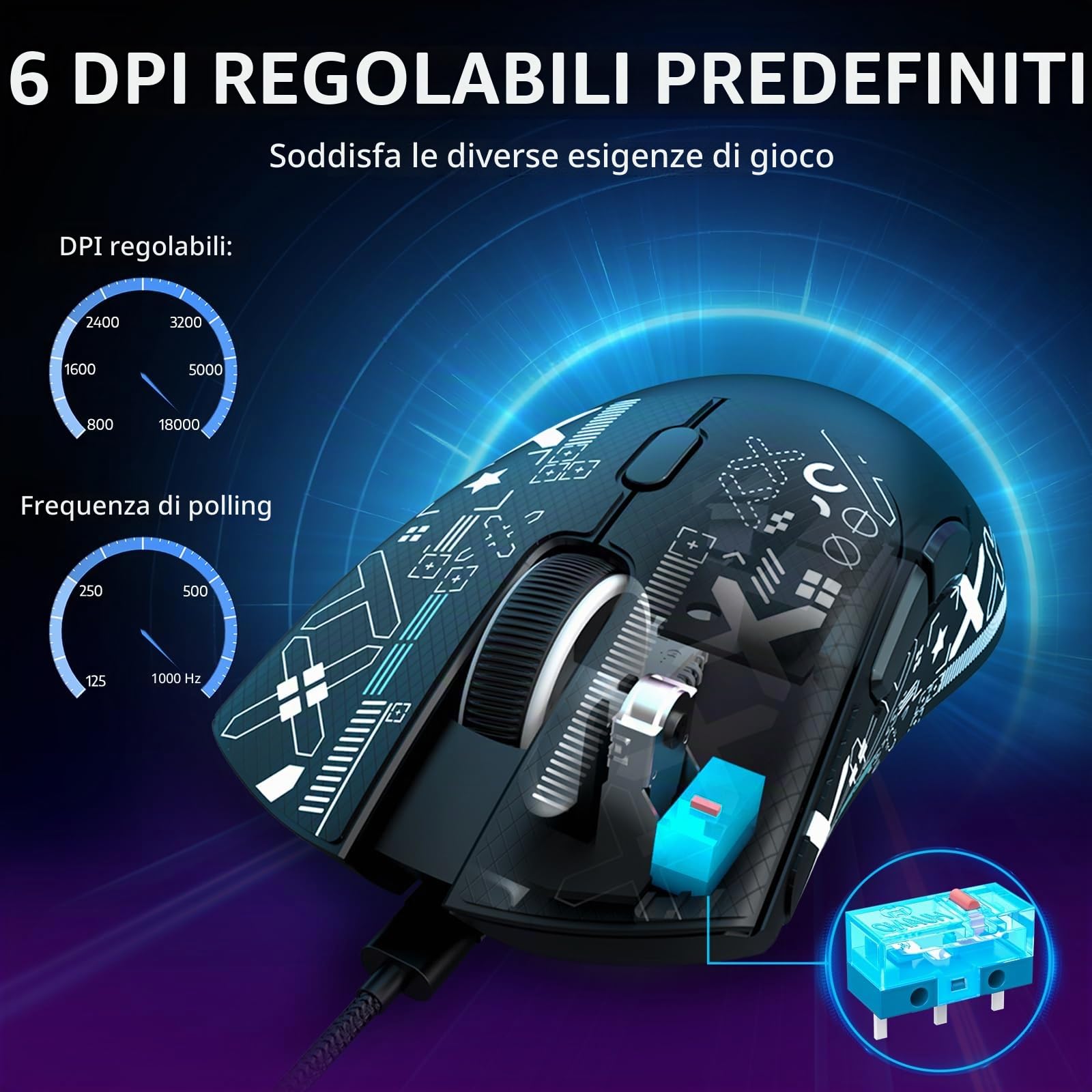 MAMBASNAKE x Attack Shark R1 Mouse da gioco wireless leggero a tre modalità da 59 g con adesivi antiscivolo, connettività 2,4 GHz/BT/cablata, 6 DPI regolabili fino a 18000, PAW3311-Nero