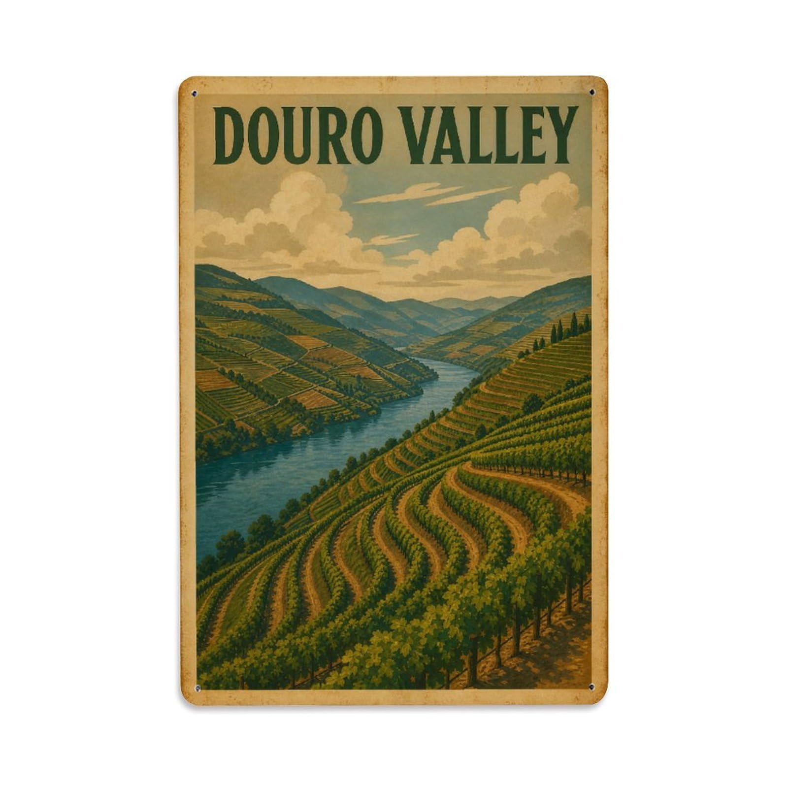 Yrnq 08X12inch Vintage Style Vintage Douro Valley Vineyard Terraces Portugal Metal Tin Sign