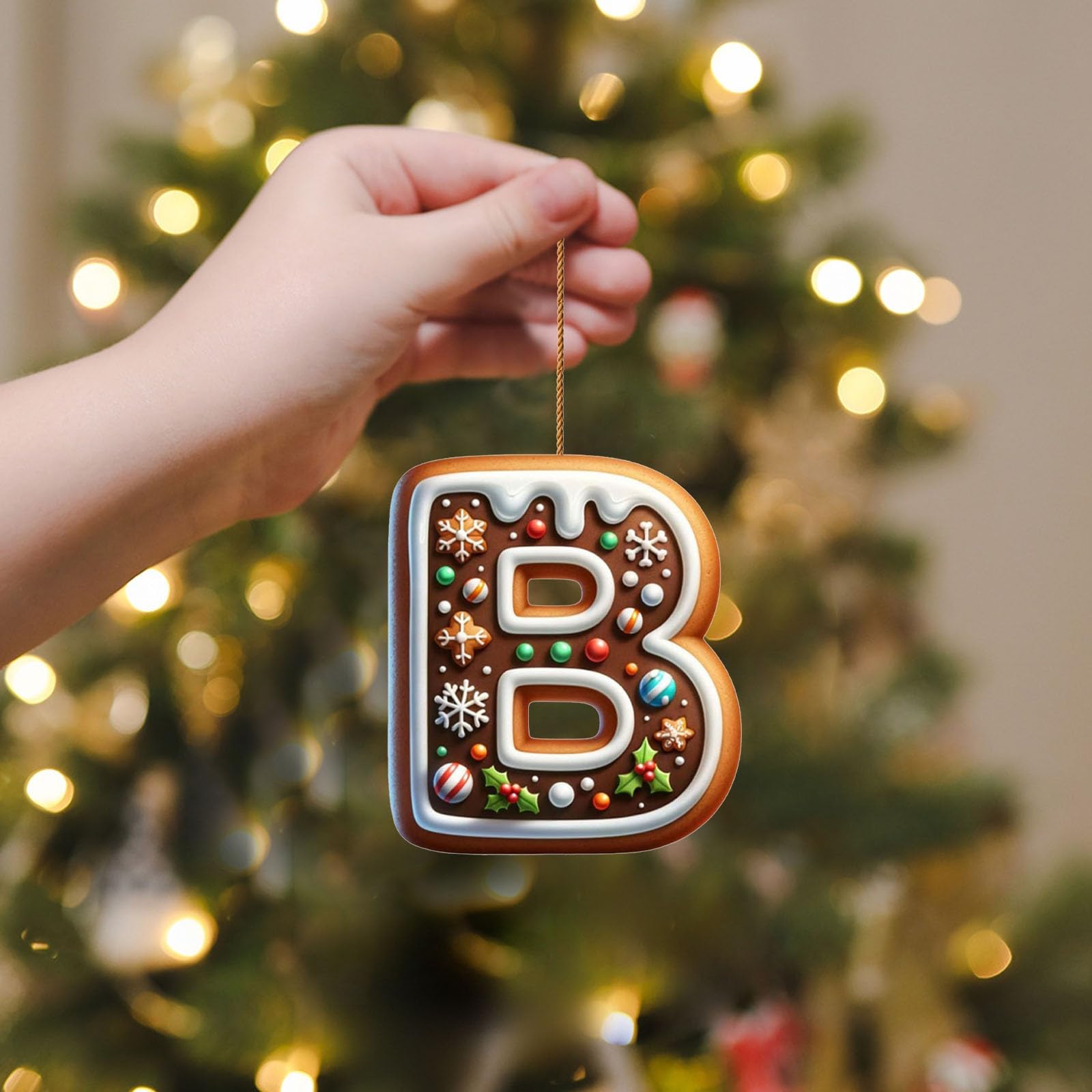 Corlidea A-Z 26 Gingerbread Alphabet Ornaments for Christmas Tree Decorations, Candy Cane Initial Letter Xmas Pendant with Berries Pattern, Christmas Tree Hanging Ornaments DIY for Home Party Decor
