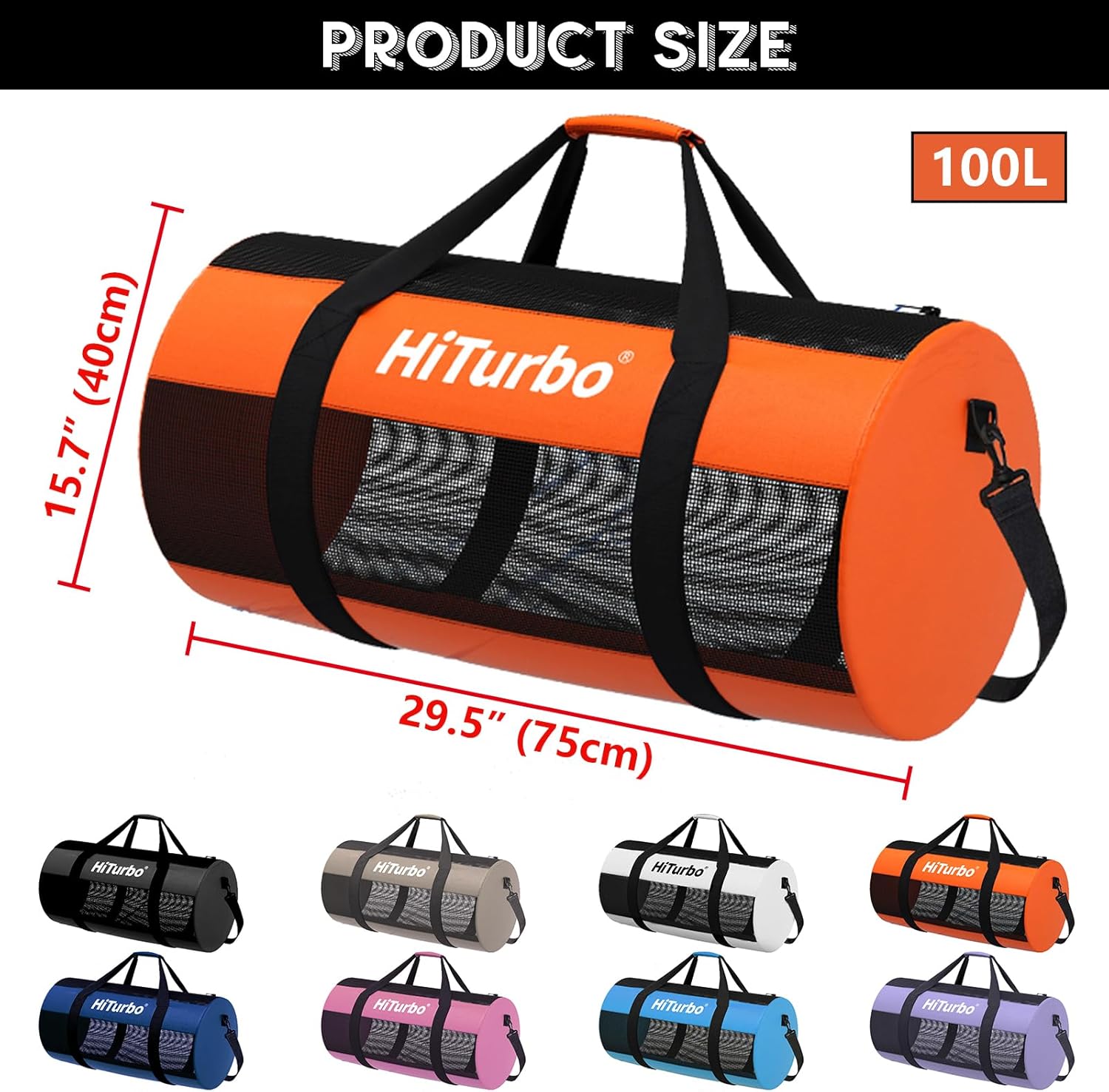 Hiturbo Mesh Dive Duffel Bag: 100L Scuba Gear Bags for Diving, Snorkeling, Freediving and Swimming - Travel Beach Pool Water Sports Equipment Bag with Shoulder Strap - Image 2