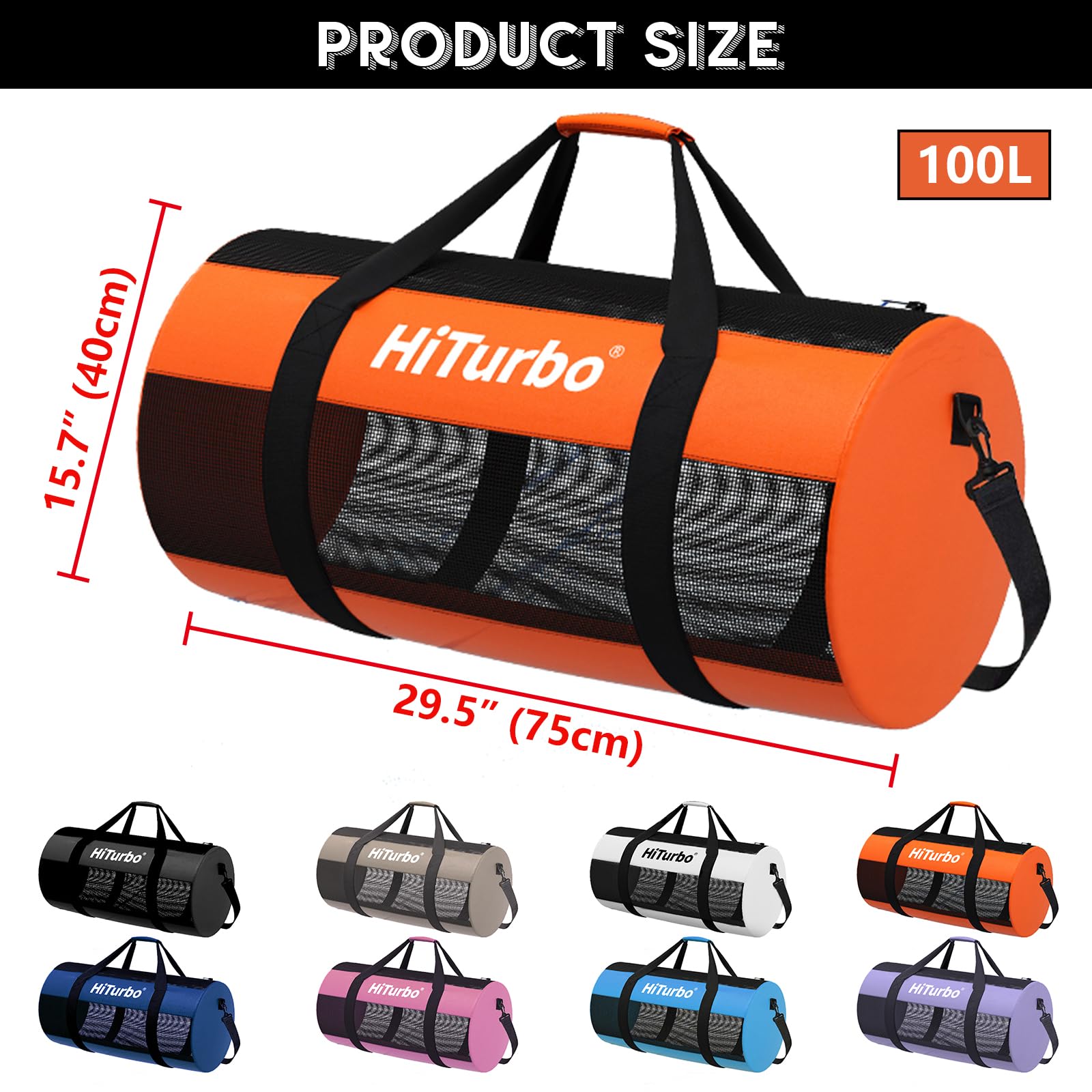 Hiturbo Sac de plongée en maille filet - Sac de transport pour la plongée, le snorkeling, les voyages, la plage