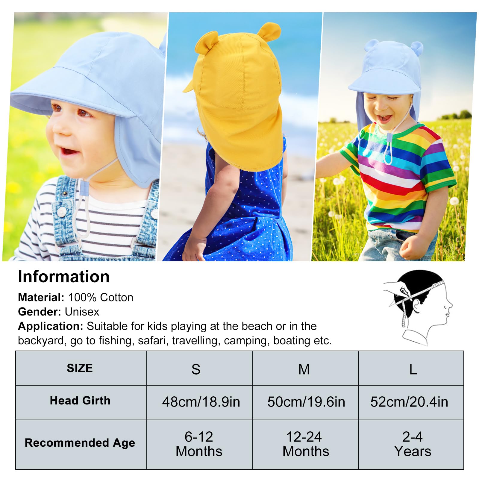 Baby Sun Hat Toddler Bucket Hat Wide Brim Summer Beach Cap with Neck Protection UPF50 for Kids Child Boys Girls 1-4 Years — view 3