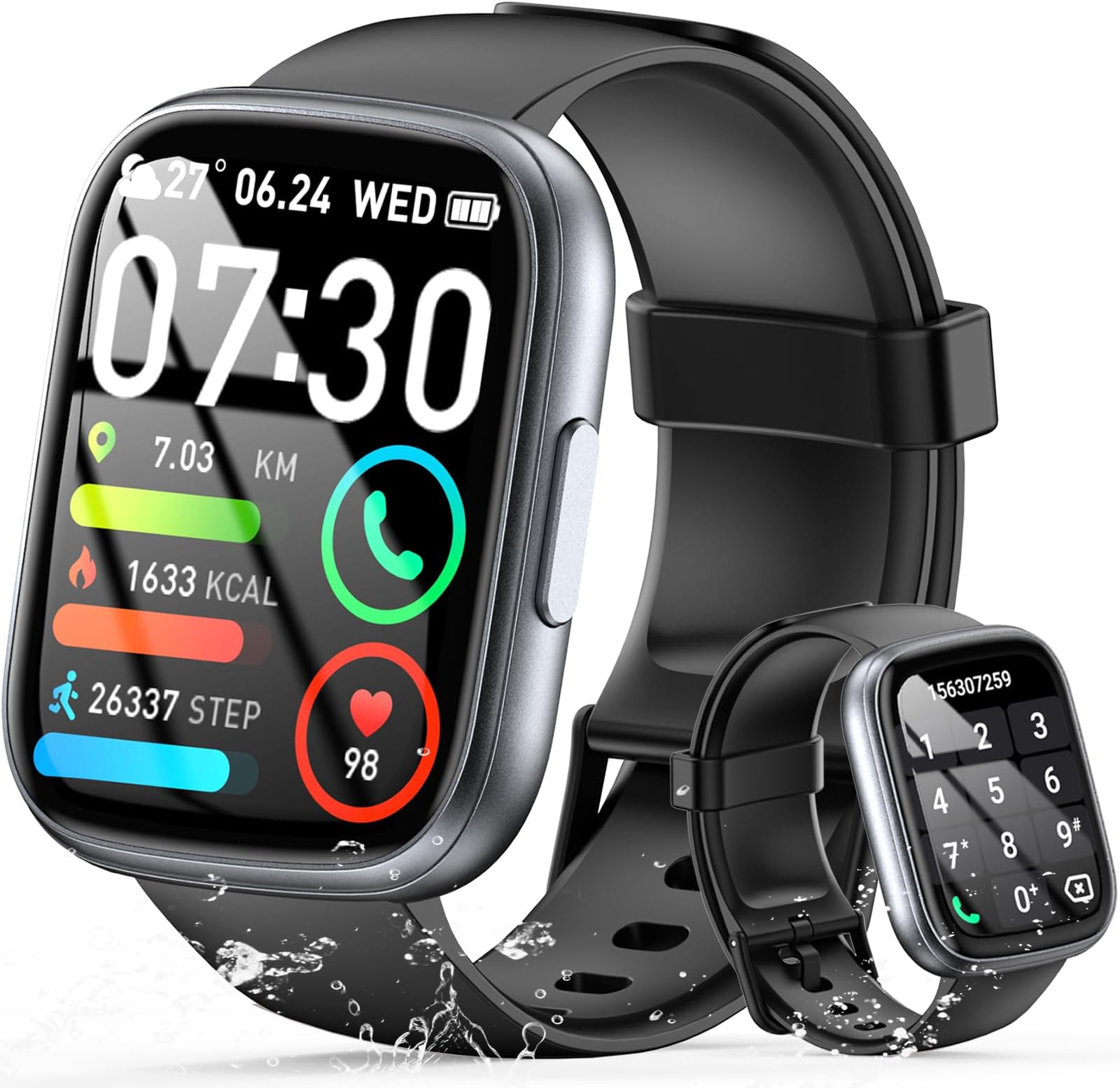 Smart Watch for Men Women Answer/Make Call, 1.95" Screen Fitness Watch with 110+ Sport Modes, Smartwatch with Heart Rate/Sleep/Stress Monitor, IP68 Waterproof Activity Tracker for Android iOS, Black