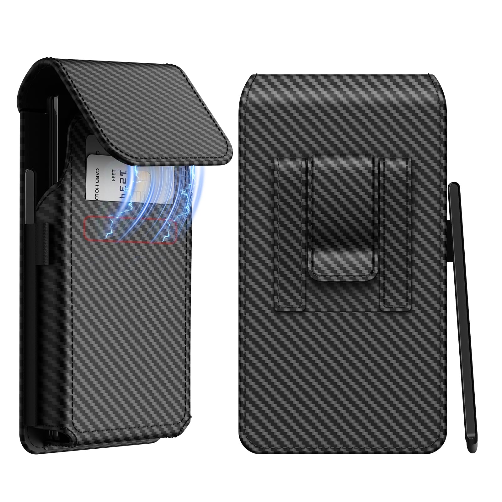 Custodia a fondina per Galaxy Z Fold 8 Ultra, fondina in pelle in fibra di carbonio con pennino Miimall Pen2, clip da cintura e porta carte