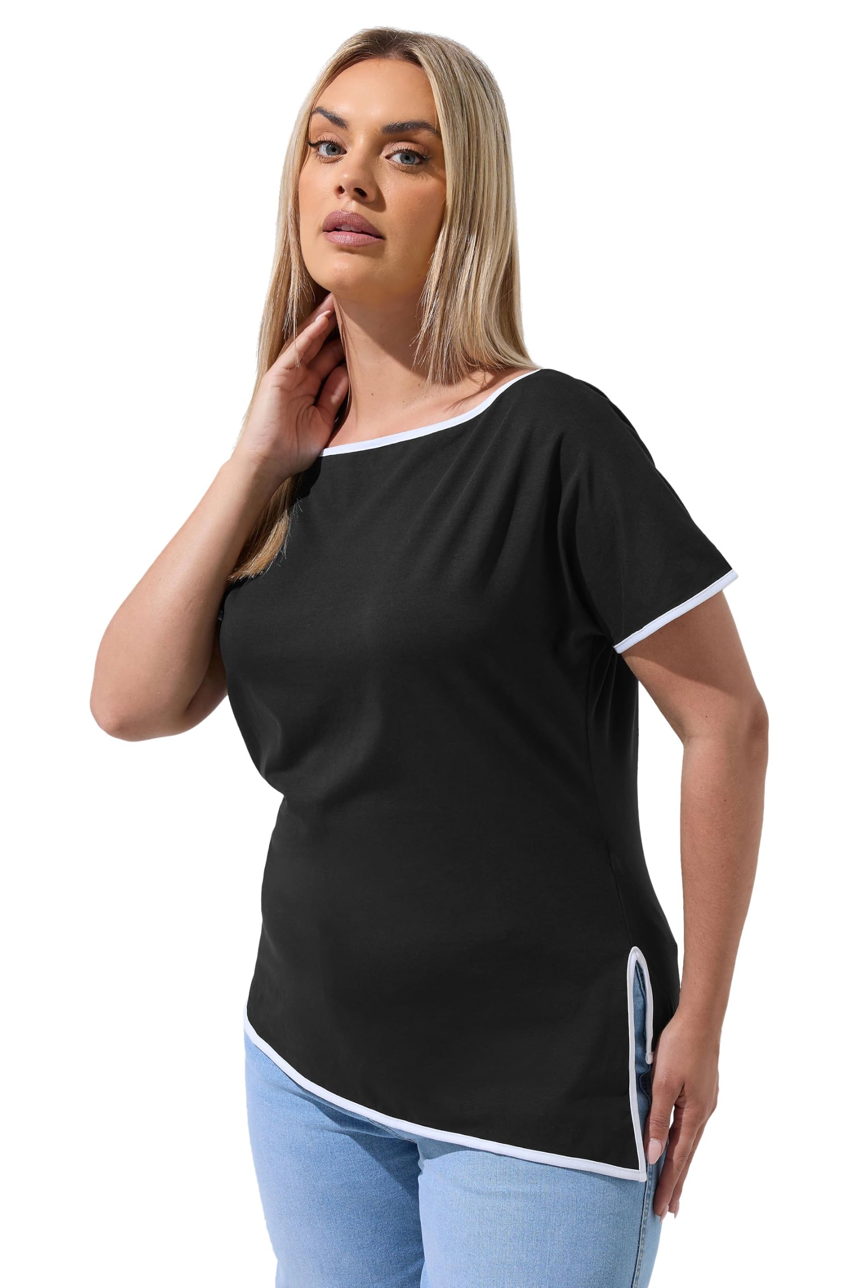 Yours Women's Black Contrast Trim Top In Size 22-24