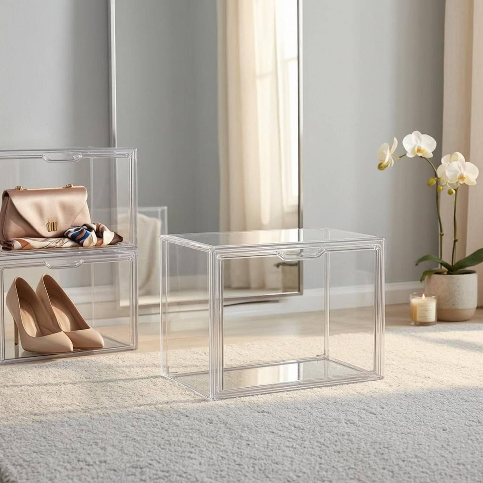 rockible Boîte de Rangement Transparente pour, Boîte De Rangement Transparente 36x27x22 Cm Sans Étagère, Utilisation Horizontale Ou Verticale