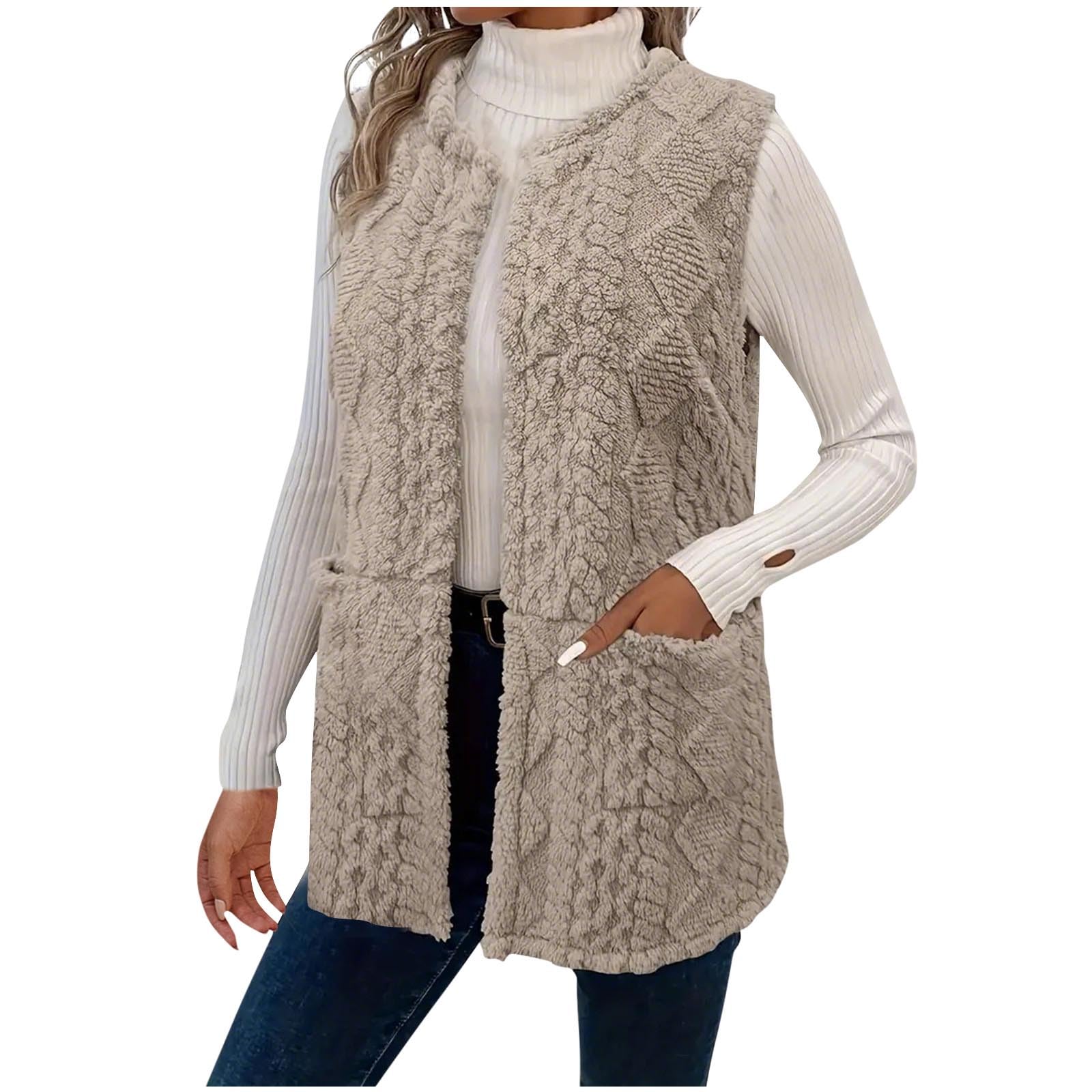 Womens Cable Knit Cardigan Sweater Oversized Sleeveless Vest Open Front Fall Winter Cardigan Sweaters Tops with Pockets