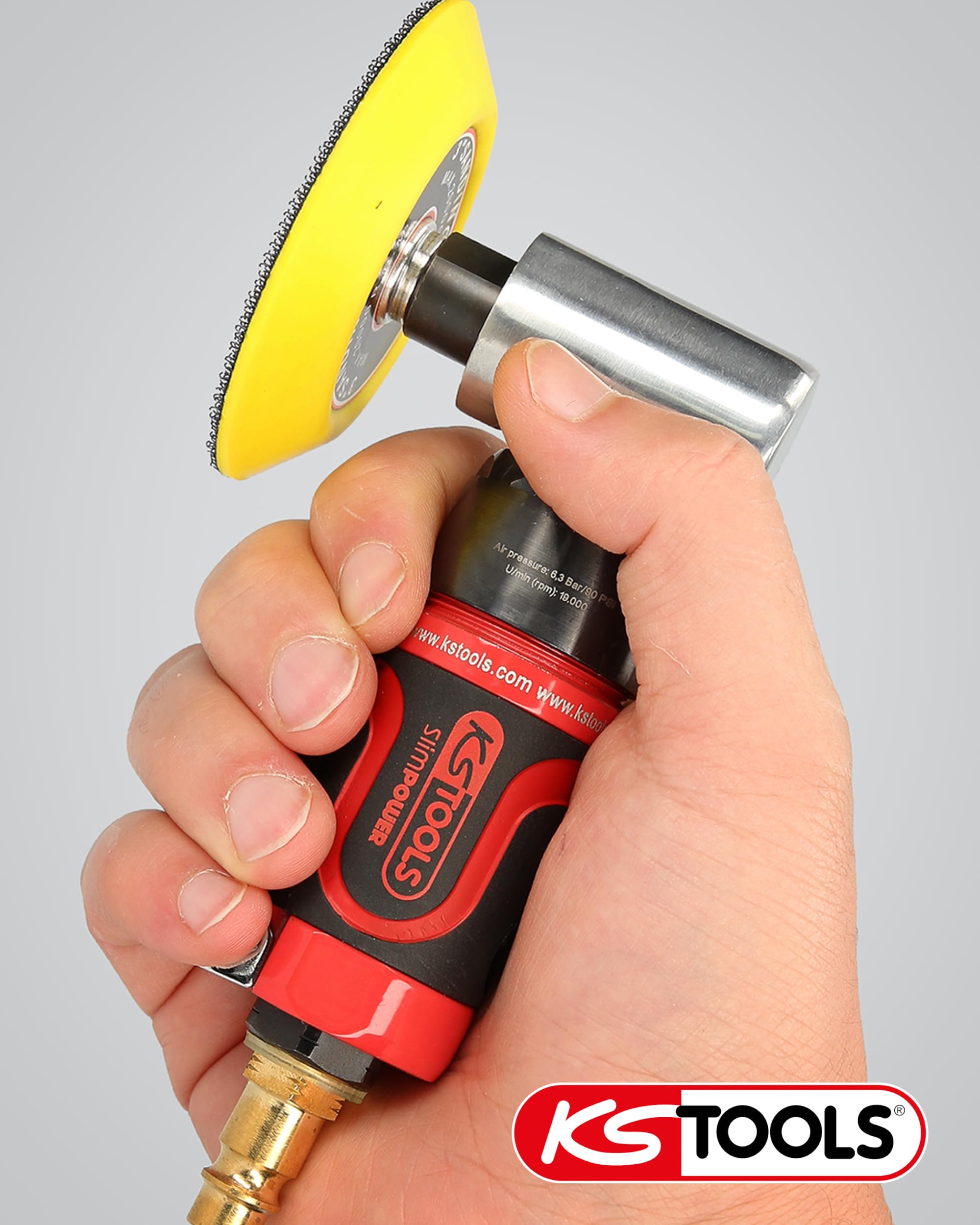 KS Tools - 515.5585 - Mini ponceuse pneumatique Slimpower - Livré avec 3 disques de ponçage Ø45, 50 et 75 mm