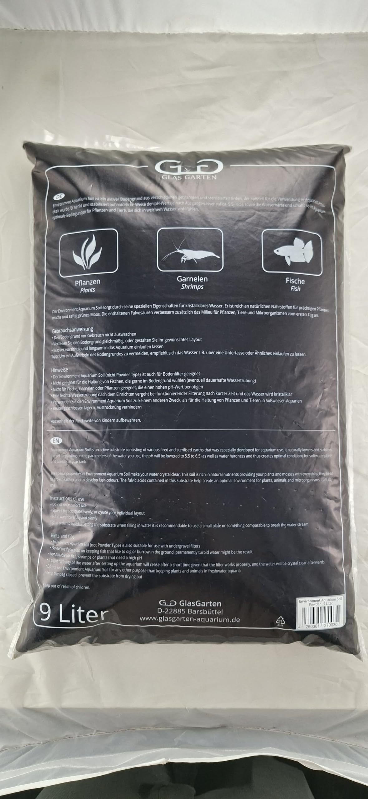 GlasGarten Environment Aquarium Soil Powder | 9L / 1 – 2mm Körnung – aktiver Bodengrund aus gebrannten & sterilisierten Erden, besonders nährstoffreich