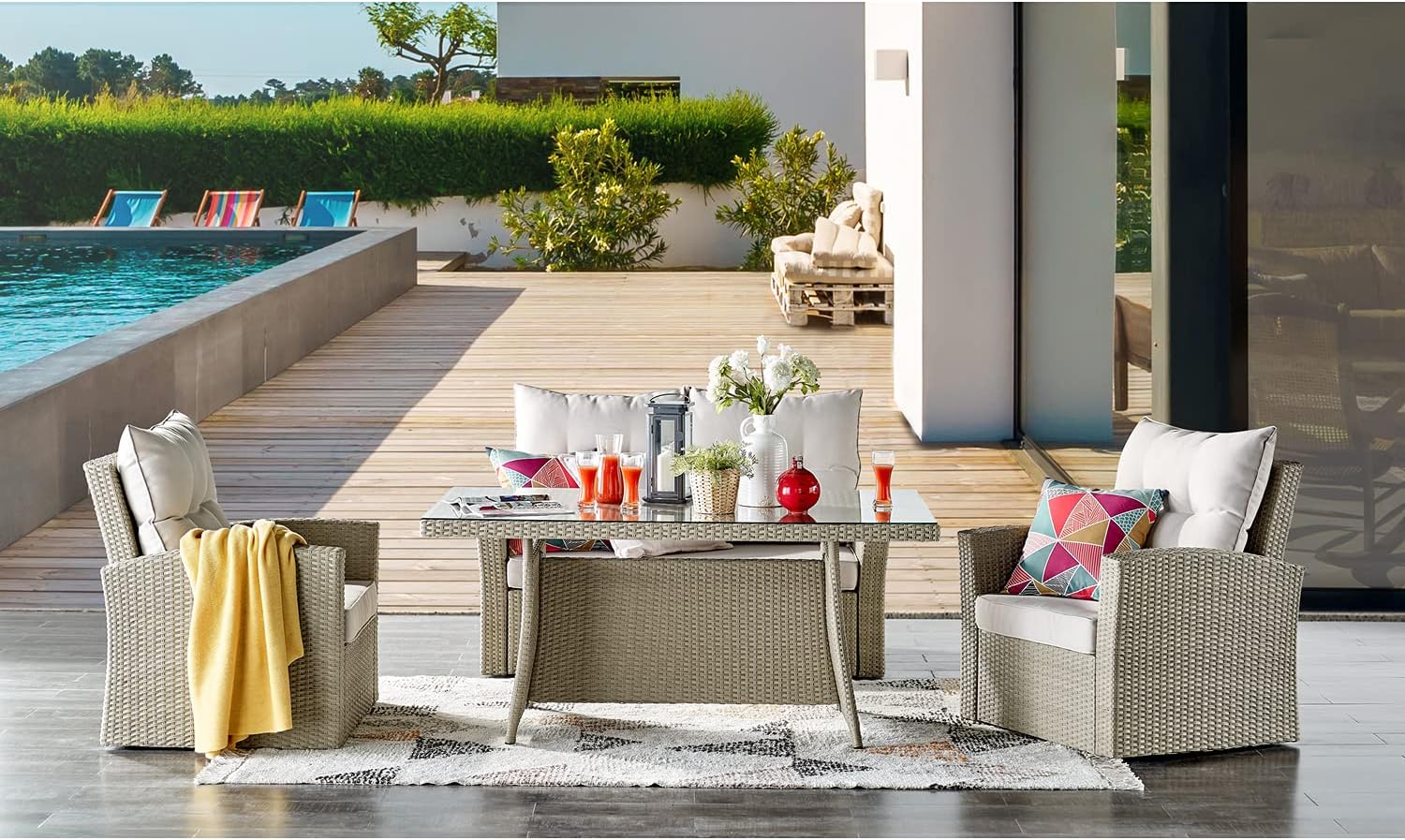 Canaan 全天候型 ウィッカー アウトドア 高さ26インチ カクテルテーブル