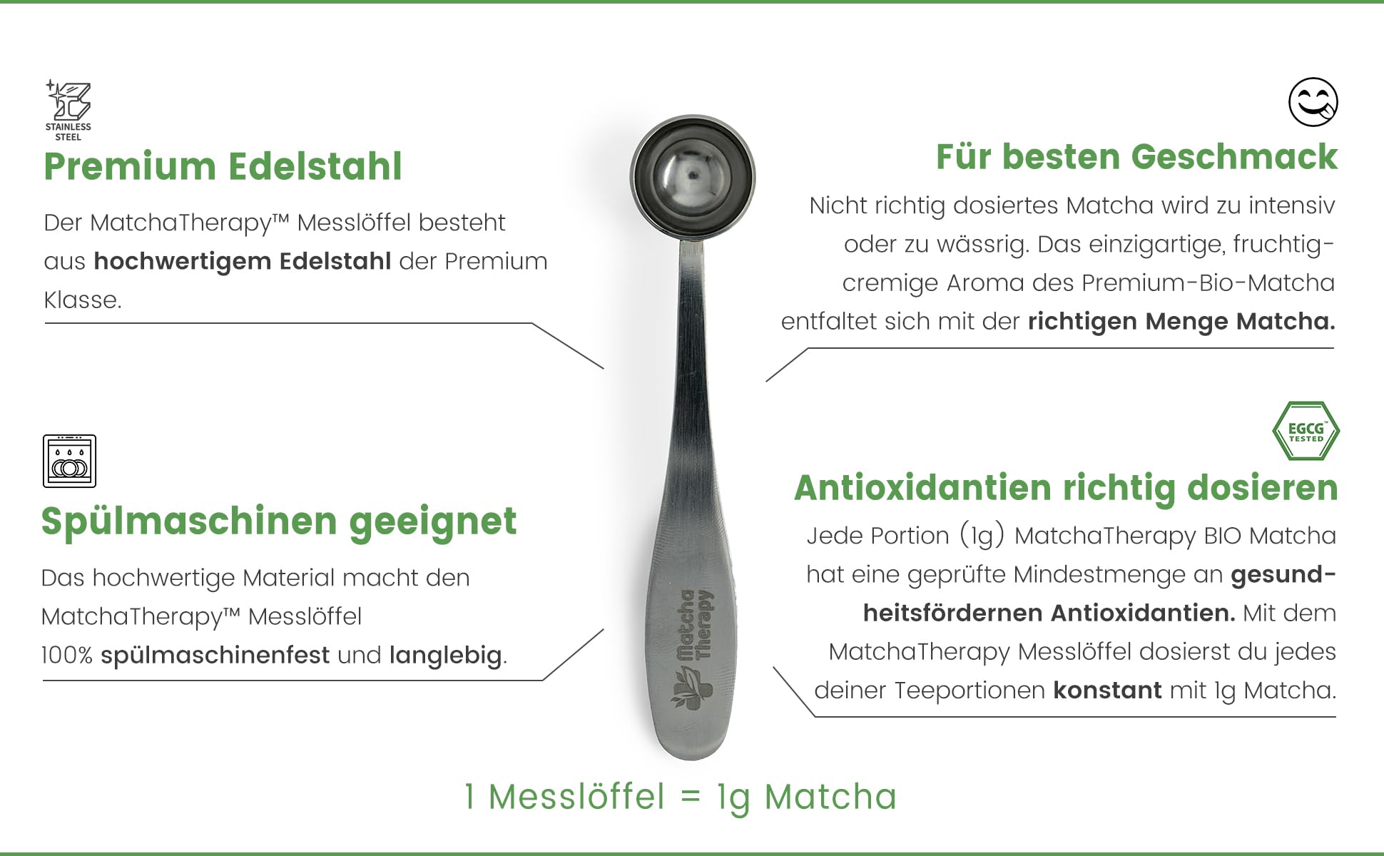 Cucchiaio dosatore in acciaio inossidabile 18/10 che unisce qualità ed estetica Questo cucchiaio misura è una bella idea regalo di compleanno Cucchiaio matcha per 1g di matcha