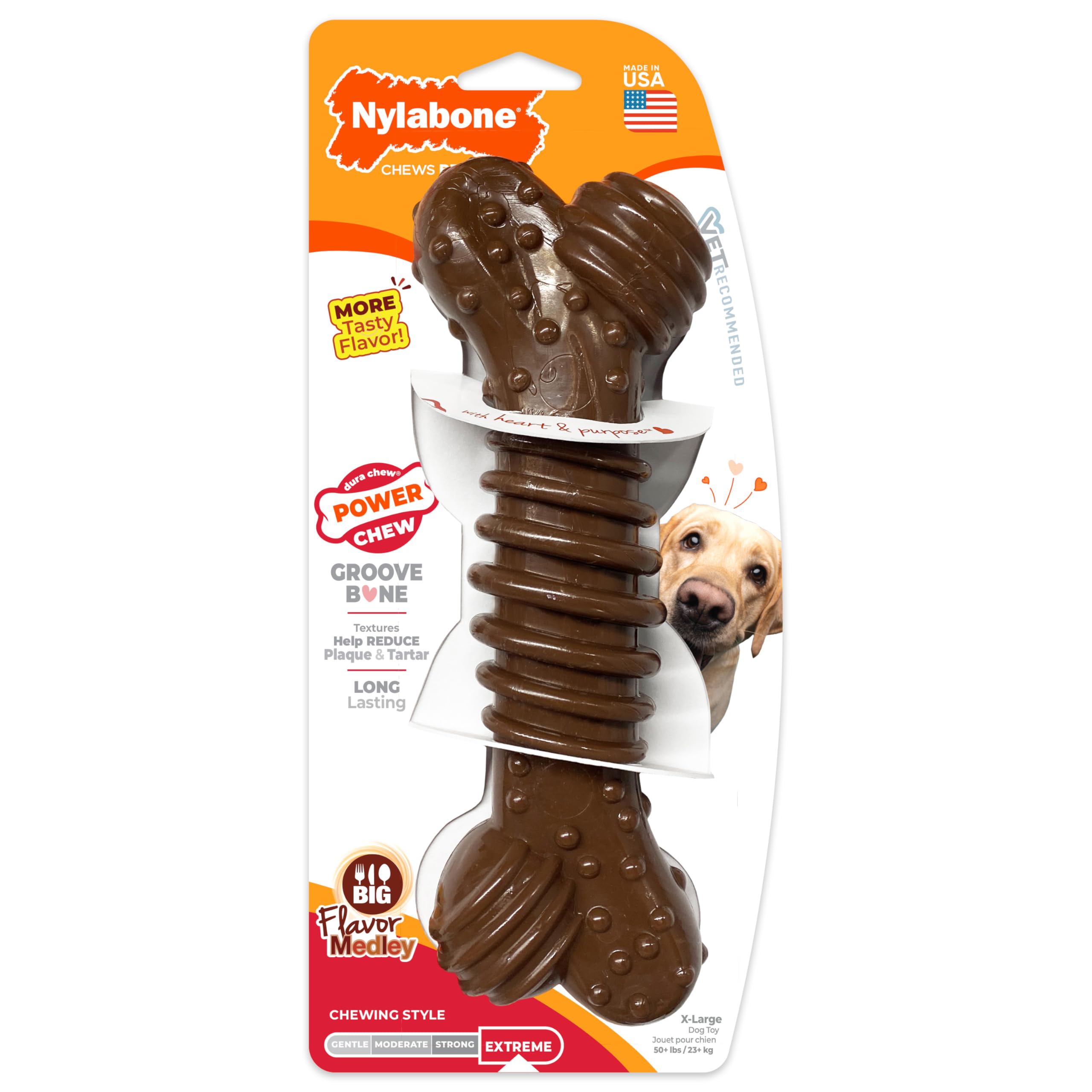 Nylabone Power Chew Dental Groove Bone Dog Chew Toy, Flavor Medley, X-Large