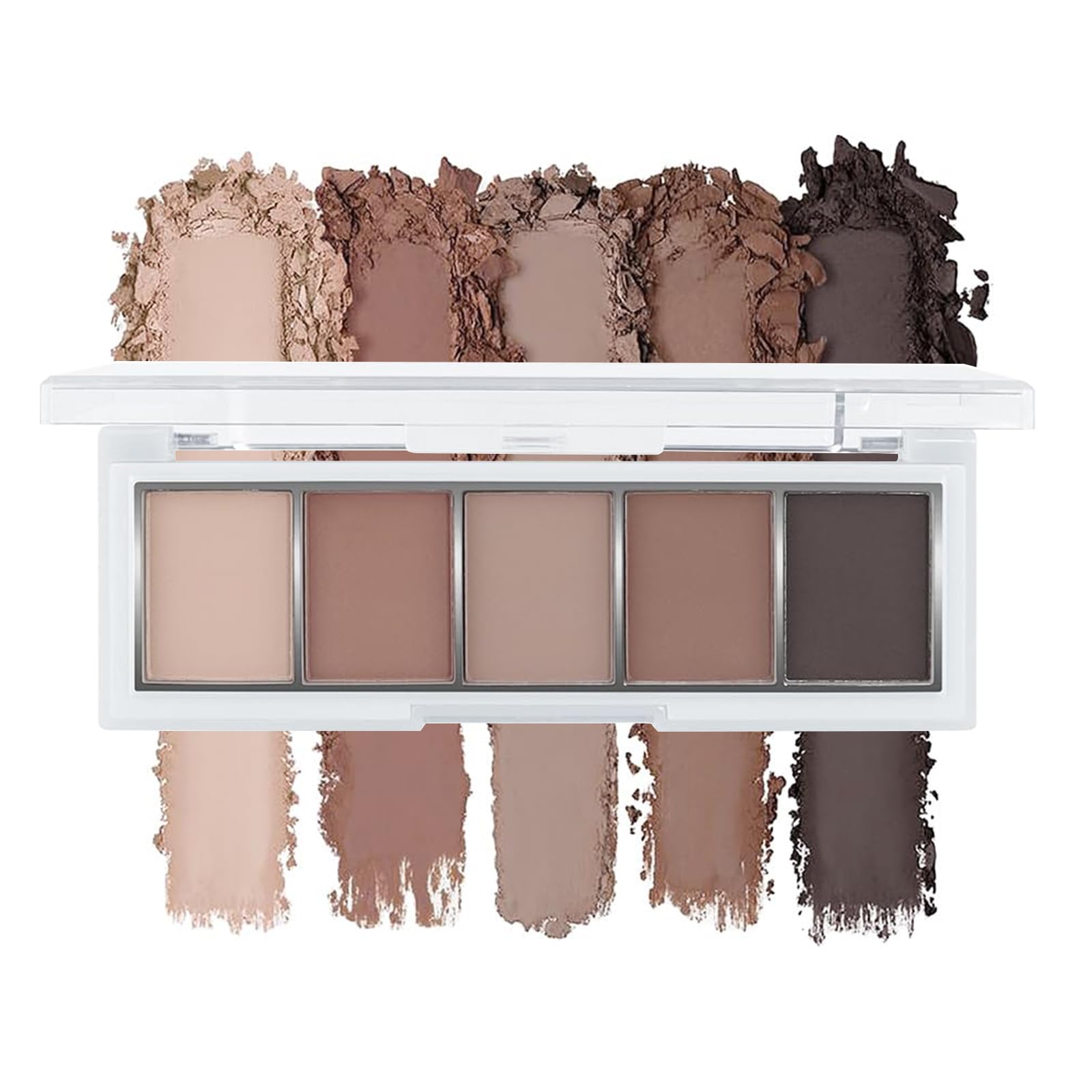 BelleVive Paleta de sombra de ojos de color marrón desnuda neutra, 5 colores, acabado mate aterciopelado, sombra de ojos de tonos fríos, maquillaje natural para todos los días, de larga duración, 06#
