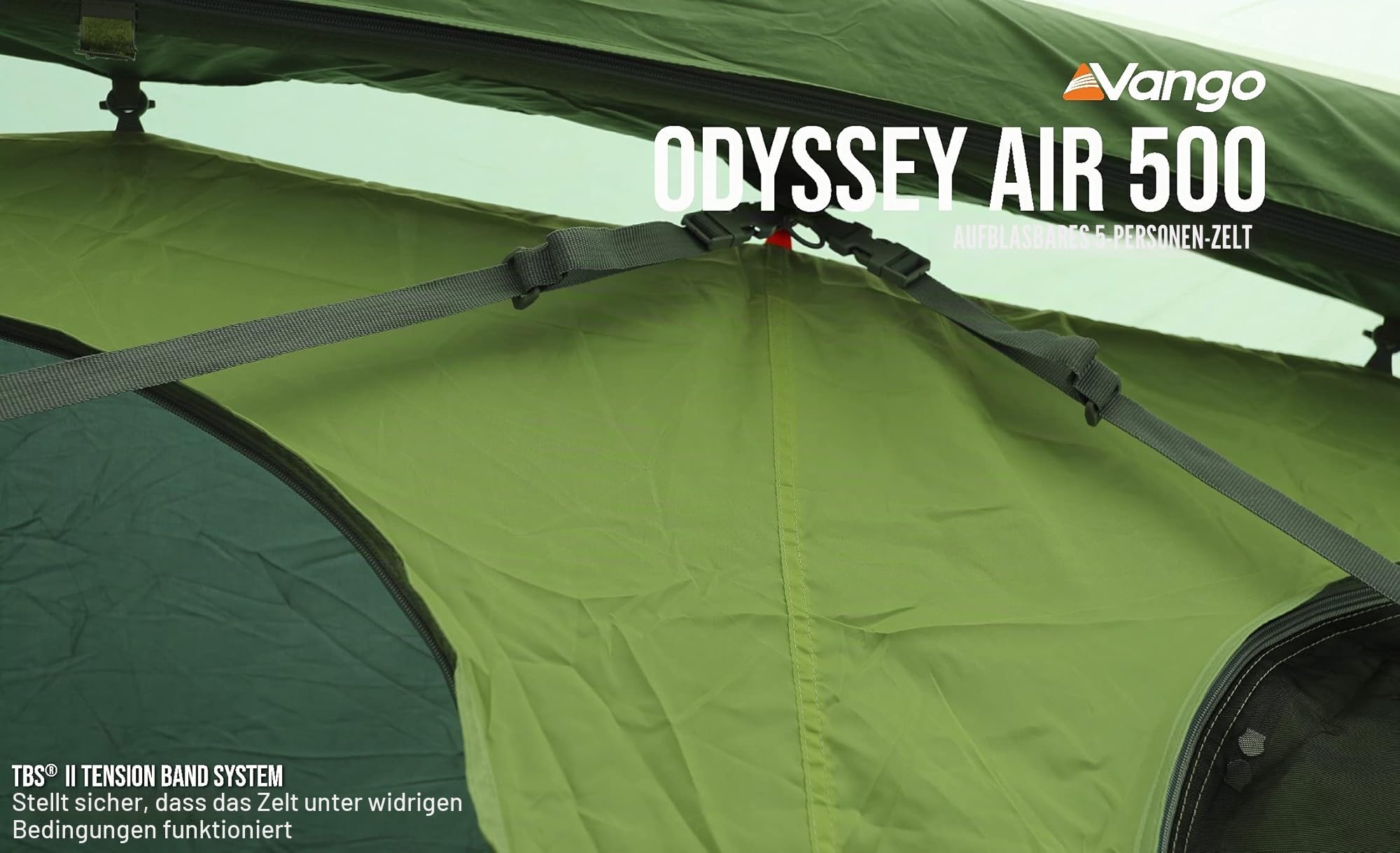 Vango Airbeam Odyssey Air 500 Villa Zelt 5-Personen-Aufblaszelt mit Pumpe, Sonnendach, einfaches Familiencamping, Epsomgrün