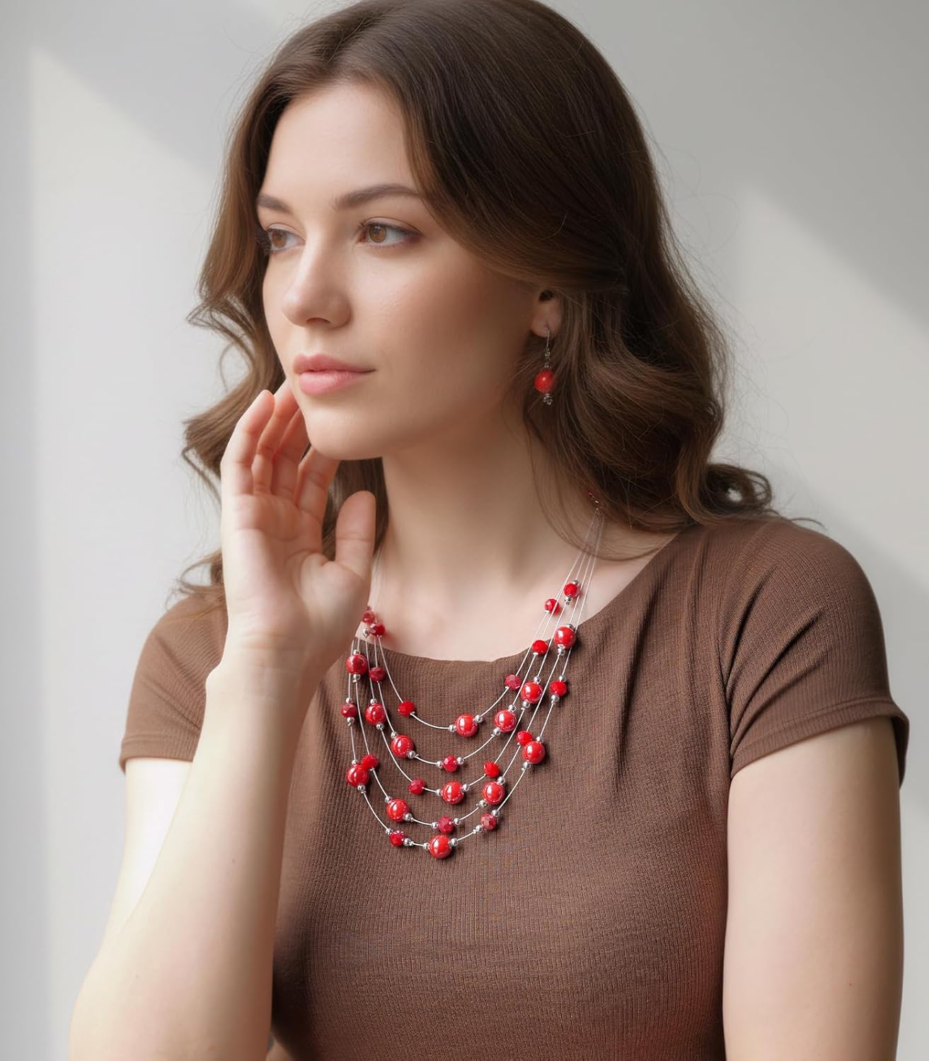 Crystal Beaded Statement Necklace for Women Boho Colorful Multi-Strand Necklace and Earring Sets for Women Fashion Jewelry Gifts for Mom - Image 3