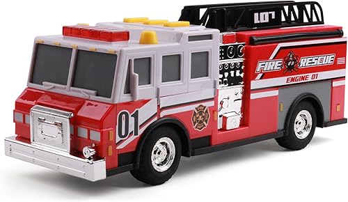 Miniatura 5 de Mighty Fleet Rescue Force - Escalera de camión de bomberos de 12 pulgadas con luces y sonidos realistas, juego de ruedas gratis y escalera de