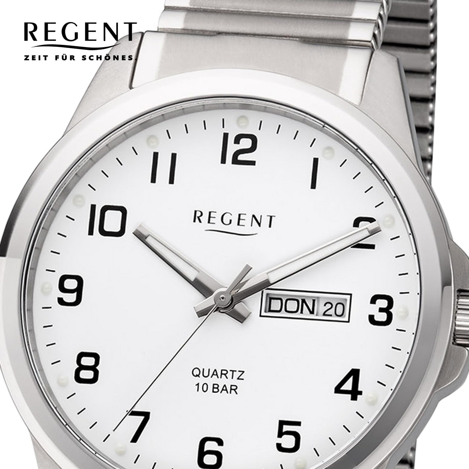 Regent Herren Uhr F-1198 Metall Quarz Armband-Uhr Titan-Uhr Silber URF1198