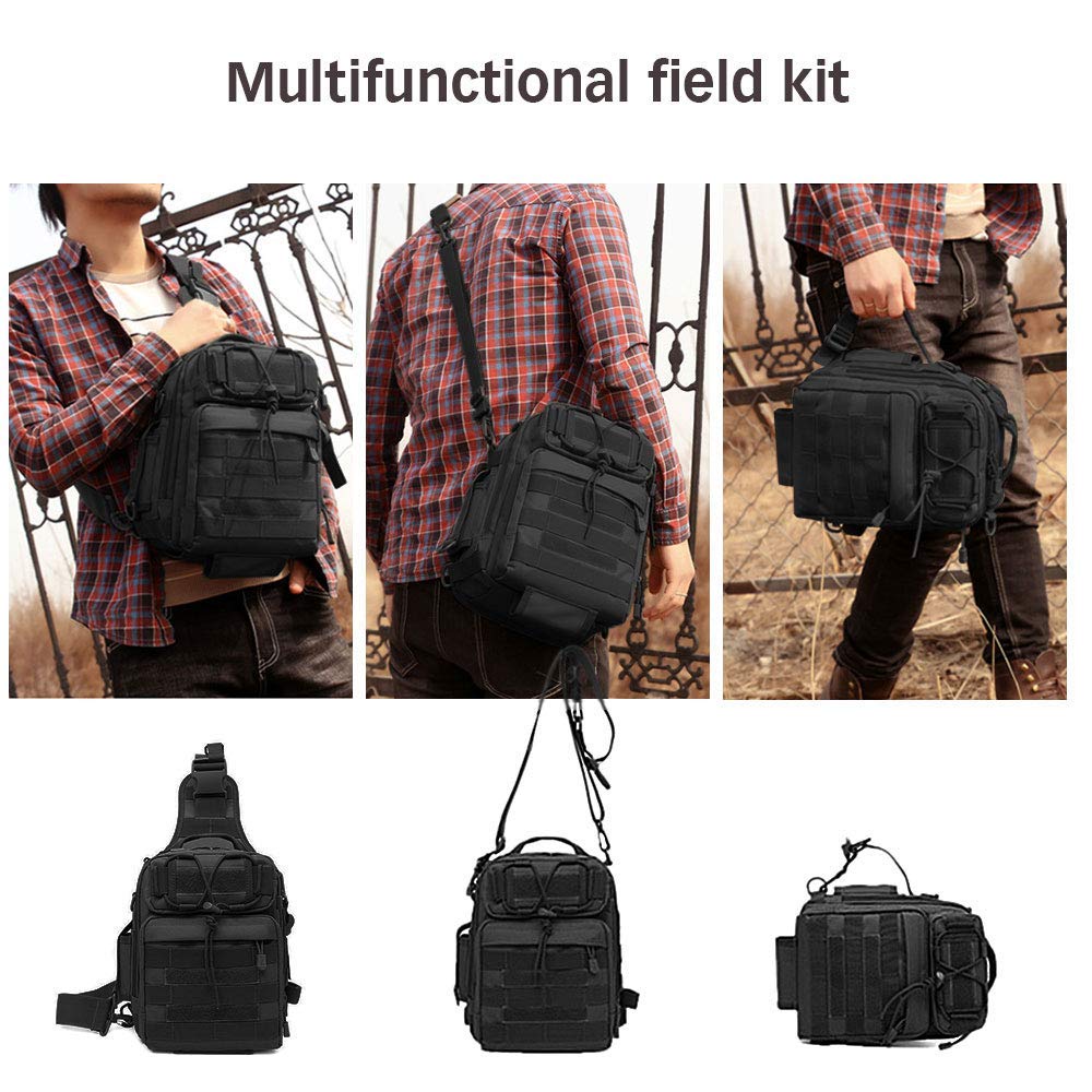 HUNTVP Taktisch Schultertasche Militär Brusttasche Wasserdicht Sling Rucksack Crossbody Bag Multifunktion mit Verstellbar Schultergurt für Sport Angeln Outdoor, Schwarz