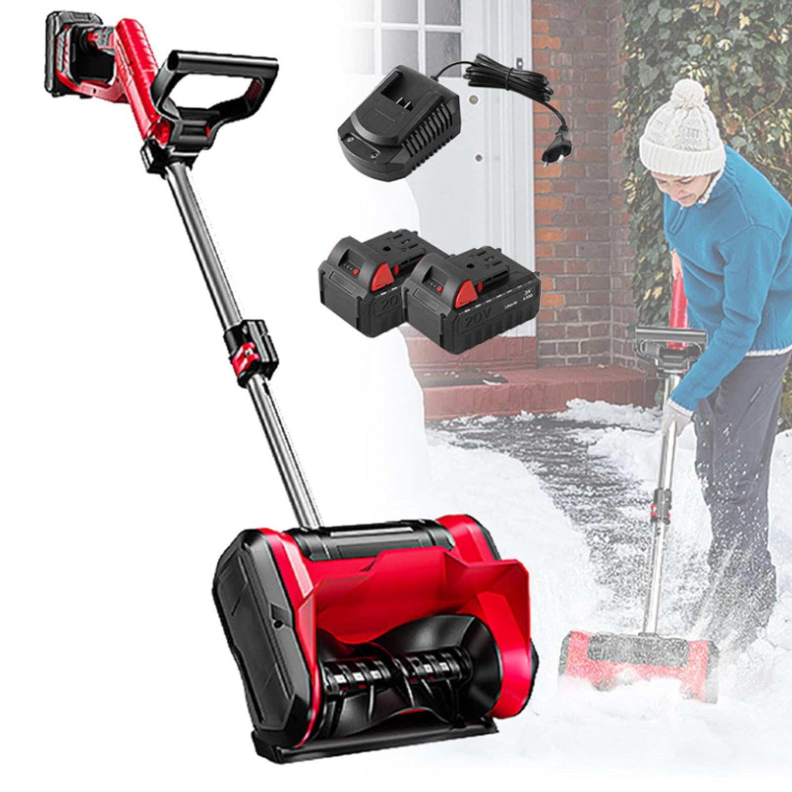 Pala da neve elettrica senza fili, larghezza 32 cm, spazzaneve a batteria con 2 batterie e caricabatterie rapido, piccolo strumento per la pulizia della neve per terrazze, ponti, marciapiedi,2Battery