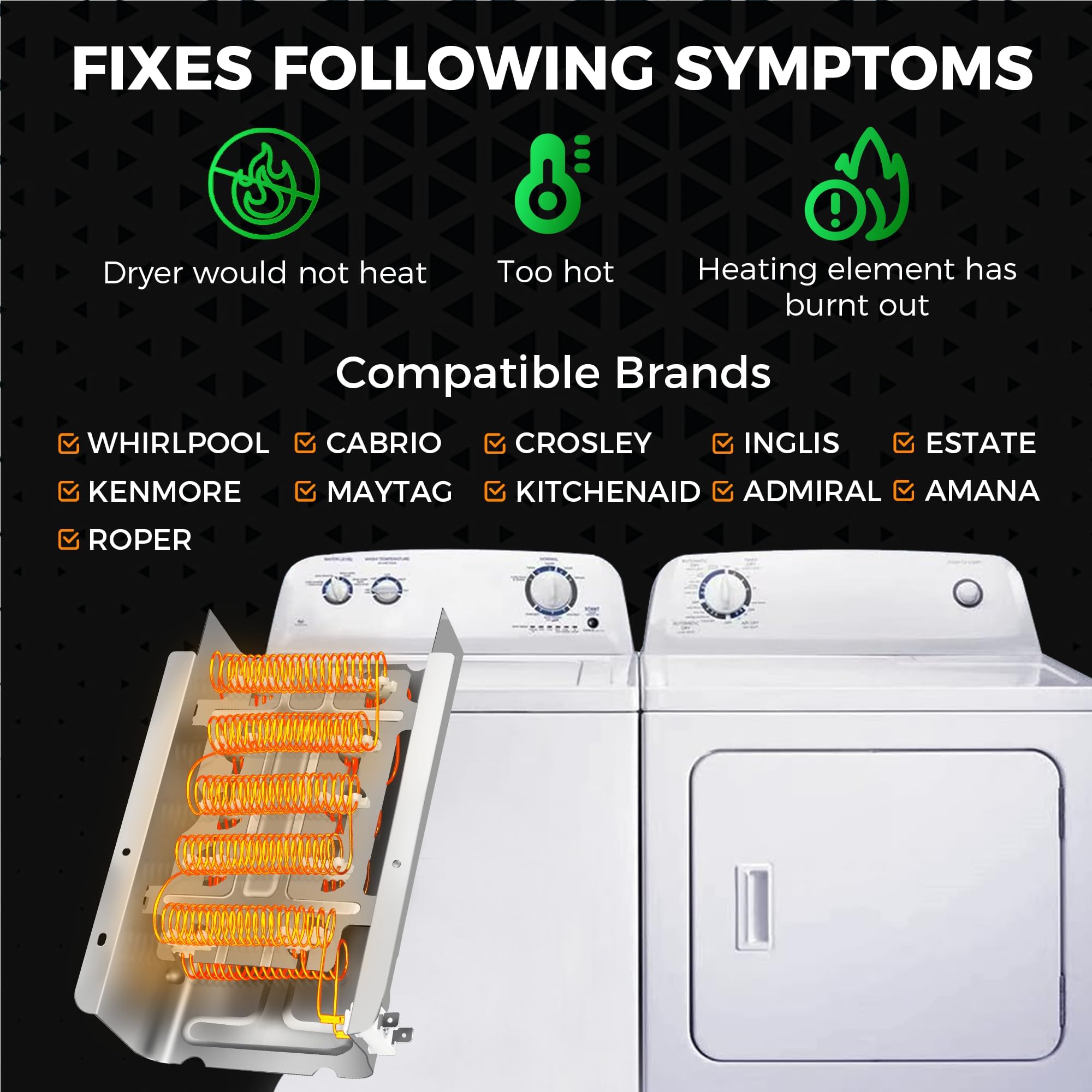 2026 HEATING PLATE UPGRADE 279838 Dryer Heating Element W10724237 3403585 For Whirlpool wed4815ew1 500 600 Kenmore 110 Cabrio Maytag medx655dw1 Roper Amana Admiral By Romalon