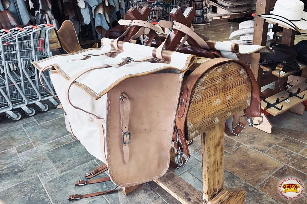 HILASON Sawbuck Pack Saddle with White Heavy Duty Pack Bags Panniers and Pad
