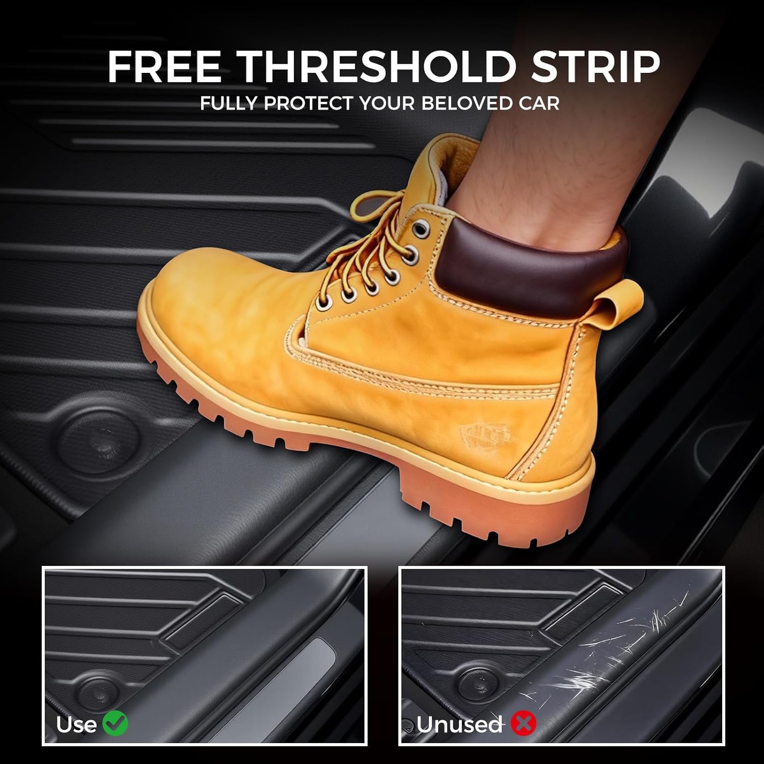 Custom Fit Floor Mats & Trunk Mat for 2018-2024 Toyota Camry (Not for Hybrid or AWD), Includes 1st & 2nd Row & Cargo Liner, TPE All-Weather Full Set Car Mats Accessories with Door Sill Guards - Image 7