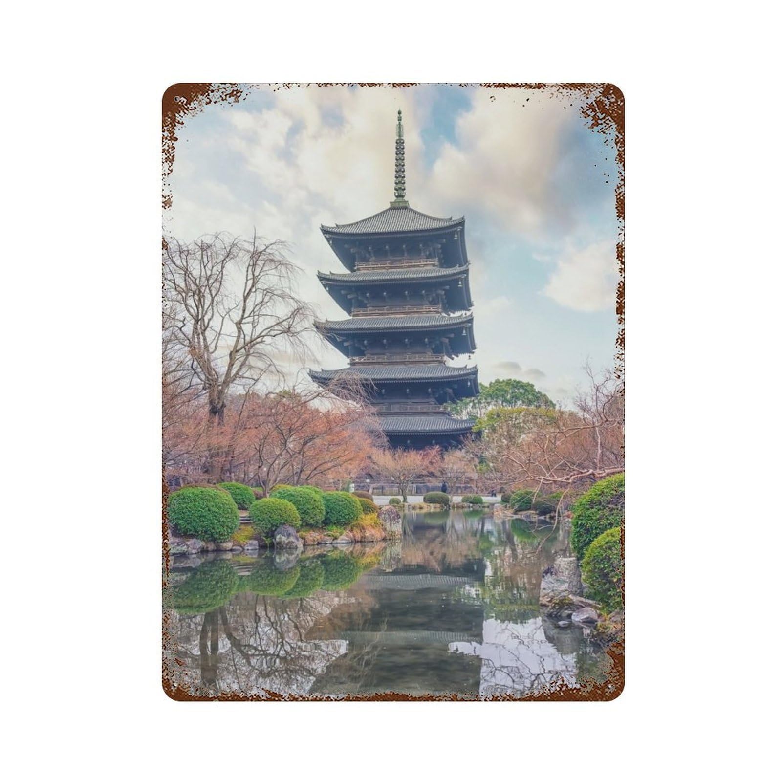 Rust Effect To Ji Temple Rusty Metal Tin Sign 15.7"x11.8", Old School Wall Decor for Basement, Hobby Room And Garage Decor