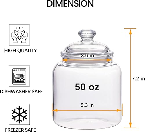 Miniatura 2 de Tarro hermético pequeño de 50 onzas para almacenamiento de alimentos irrompible y apto para lavavajillas Tarros de boticario inastillables