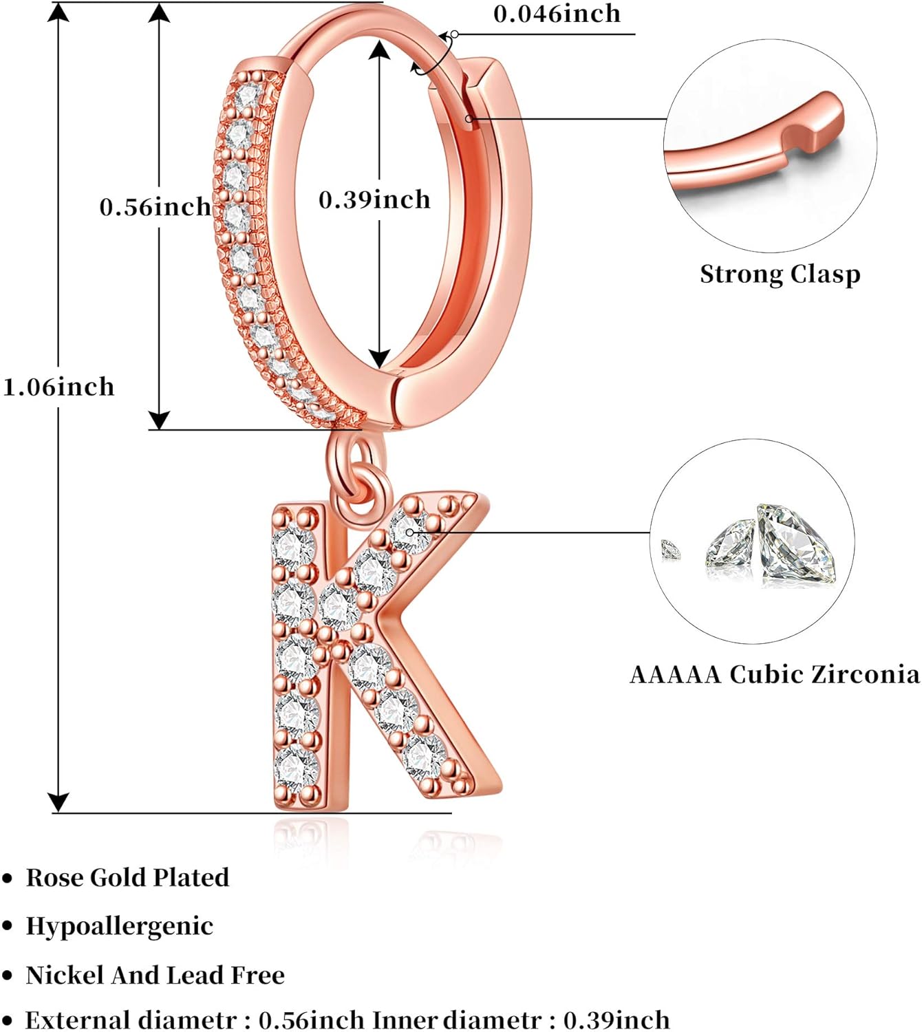 SANNYRA Initial Hoop Earrings for Women, 14K Gold Silver Rose Gold Plated CZ Letter Hypoallergenic Stud Earring Gifts - Image 4