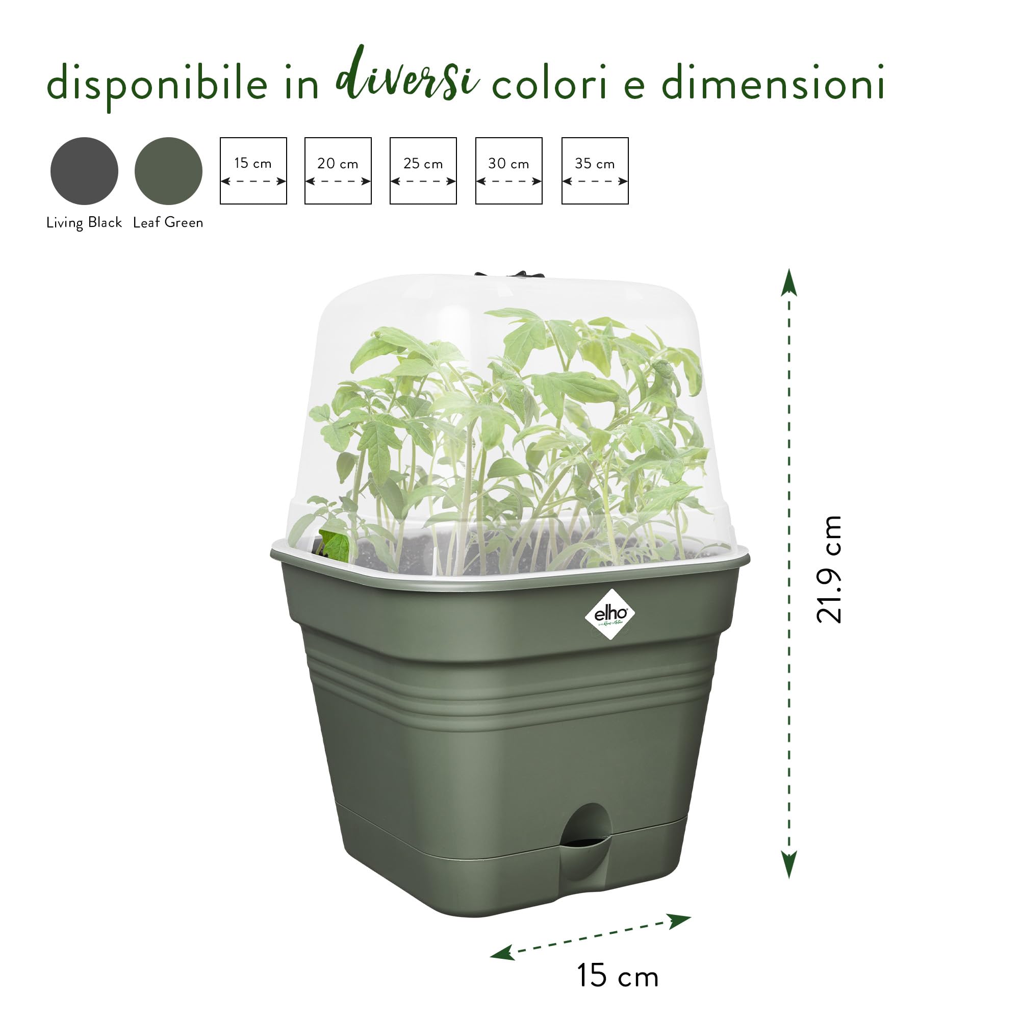 Elho Green Basics Growpot Square Allin1 15 - Vasetti per Piantine - Ø 15.0 x H 12.1 cm - Leaf Green