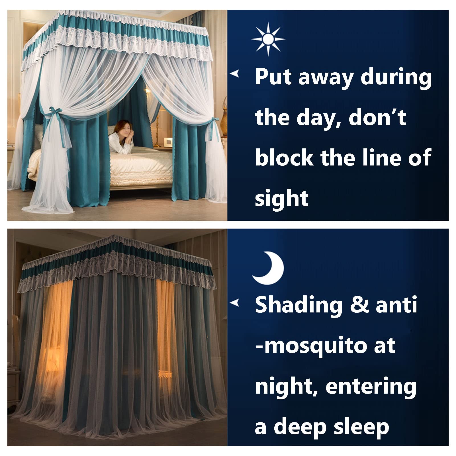 PKEWNXDQJ Bed Canopy Indoor Mosquito Net, Double Pole Support Luxury Bed Canopy, Princess Wind Shading Mosquito Net Bed Curtain (Size : 180x220x200cm)