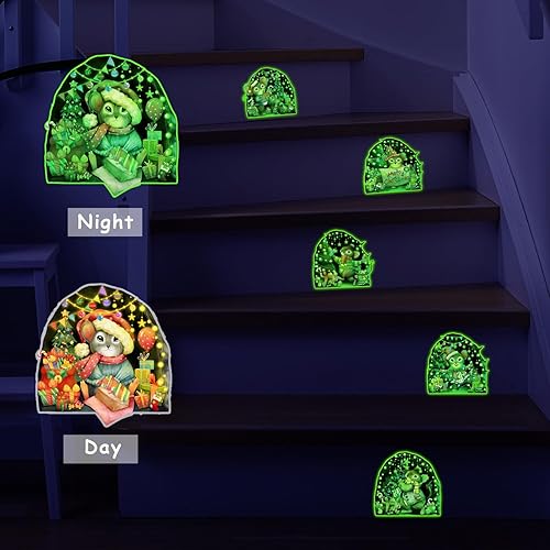 Miniatura 4 de Calcomanías de pared de Navidad, 8 unidades, calcomanías de pared de ratones de Navidad que brillan en la oscuridad, decoración de pared de árboles