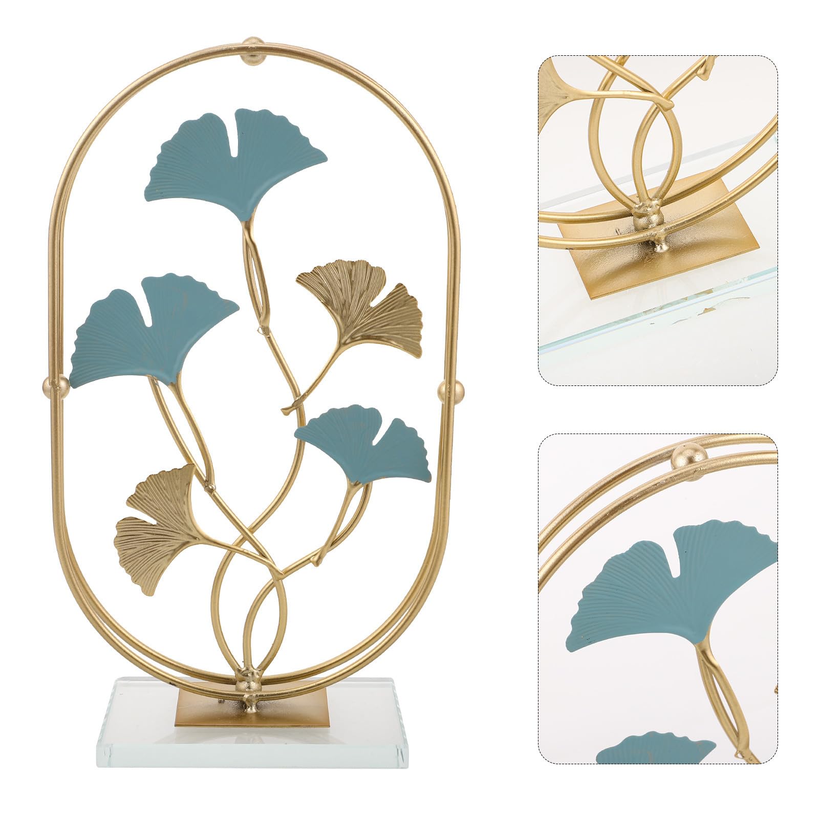 Sculpture en Fer et Cristal Feuilles de Ginkgo Dorées Design Creux Décoration de Table Élégante pour Bureau et Entrée Style Luxueux et Sophistiqué