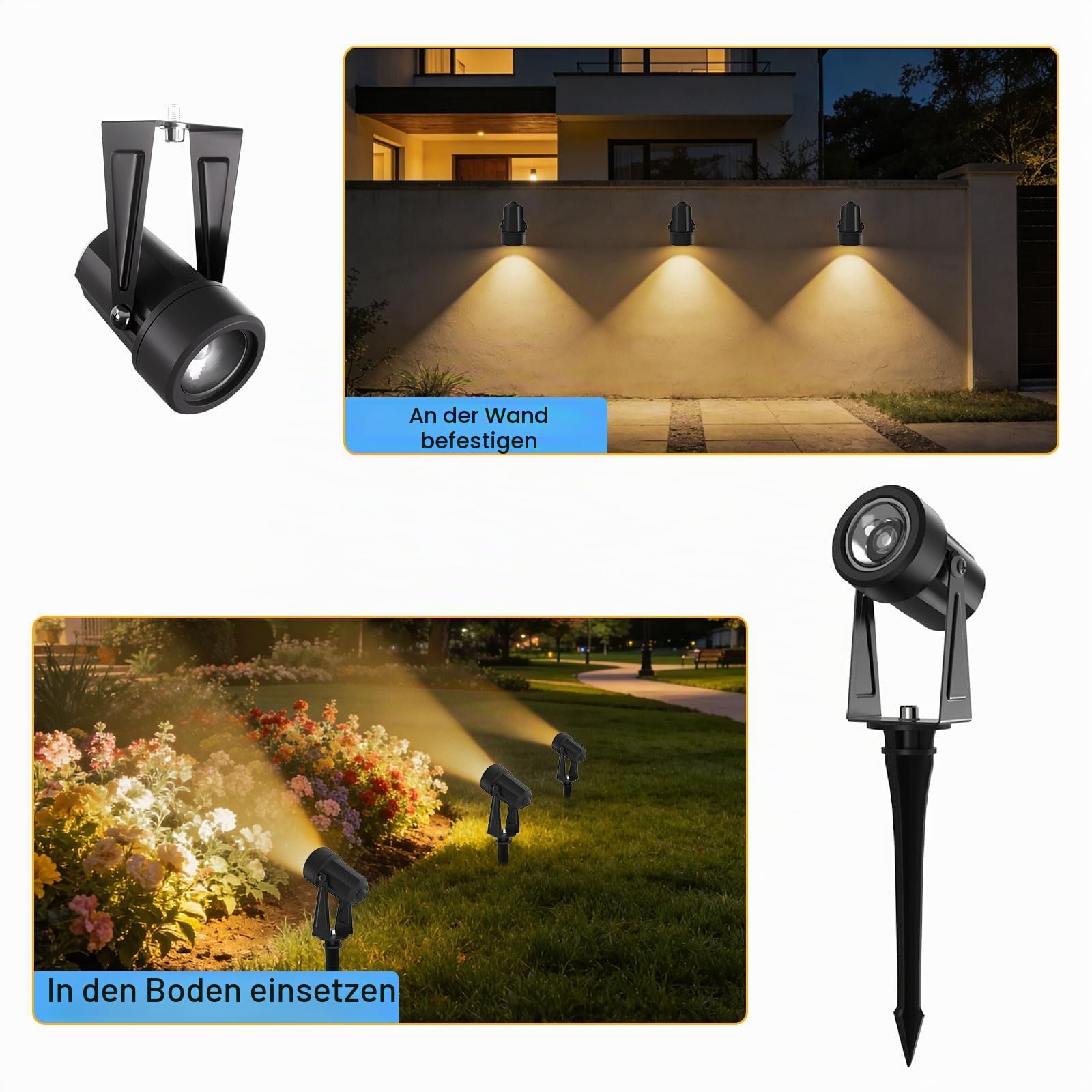 Gartenbeleuchtung LED, 35m 27V Dimmbarer LED-Strahler mit Fernbedienung/Timer/4 Lichtstufen, IP65 Wasserdichter Gartenstrahler, 3000K Gartenleuchten , Gartenlampen für Außen, Garten, Hof (10 in 1)