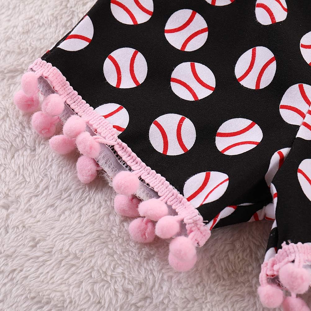 Toddler Baby Girl Outfits Clothes Baseball Sister Print Short Sleeve T-Shirt Tops + Tassel Floral Short Pant Set - Image 7