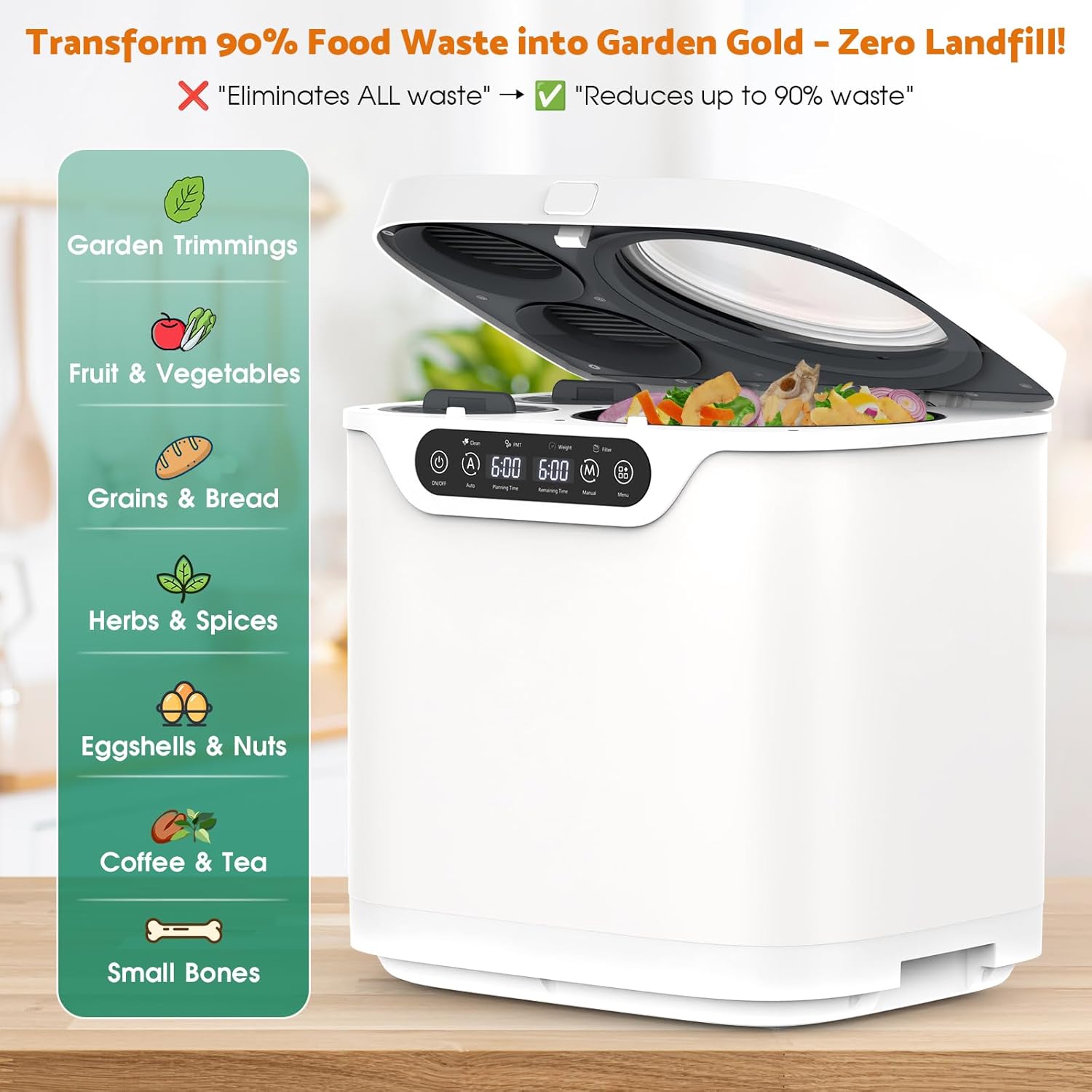 4L Electric Composter for Kitchen, Smart Indoor Countertop Compost Bin with Timer, Upgraded Grinding Blades, 2 Carbon Filters, Auto-Cleaning, Turn Food Waste into Natural Fertilizer