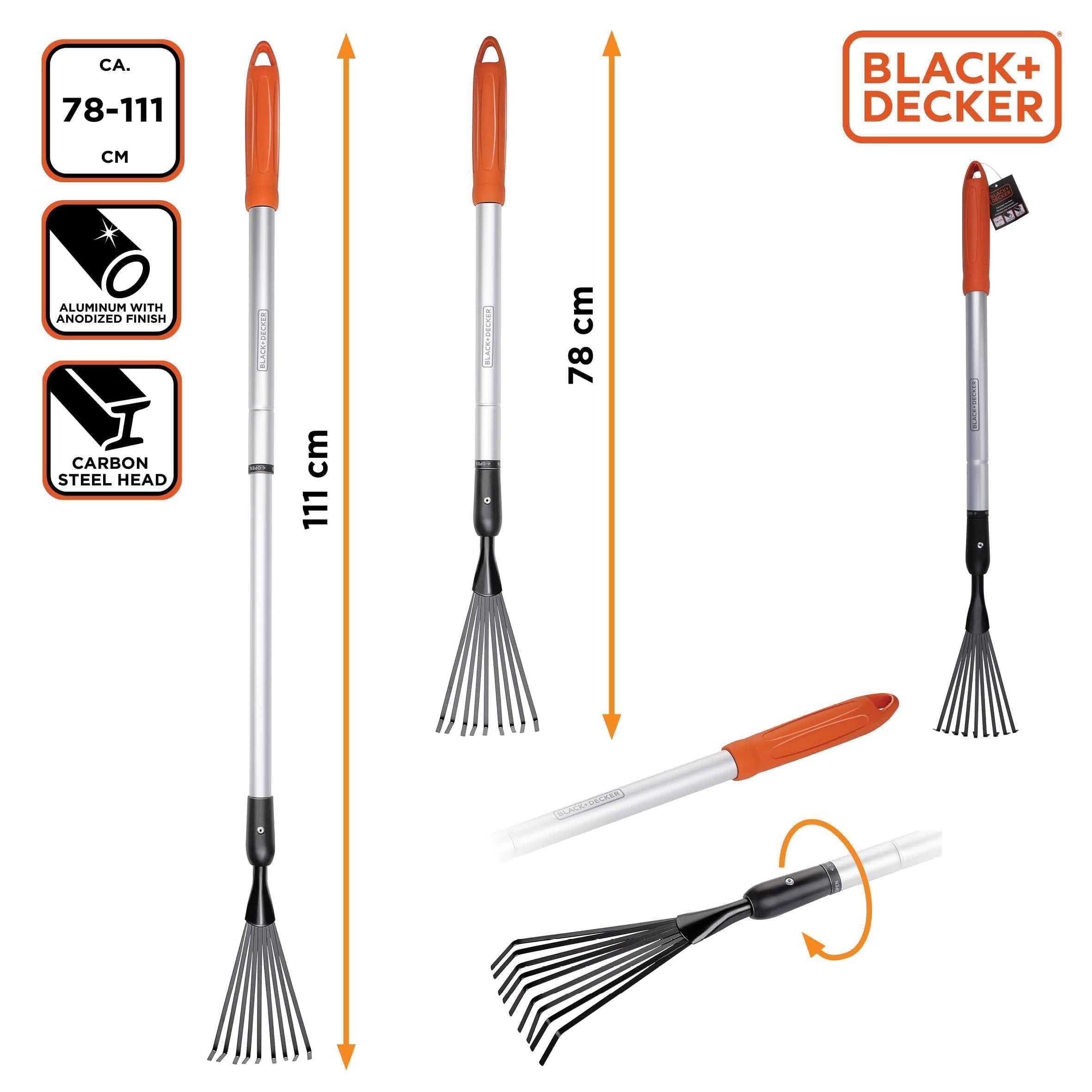 Black+Decker Grabie - teleskopowe 78-111 cm - aluminiowy trzonek i głowica ze stali węglowej - nierdzewne