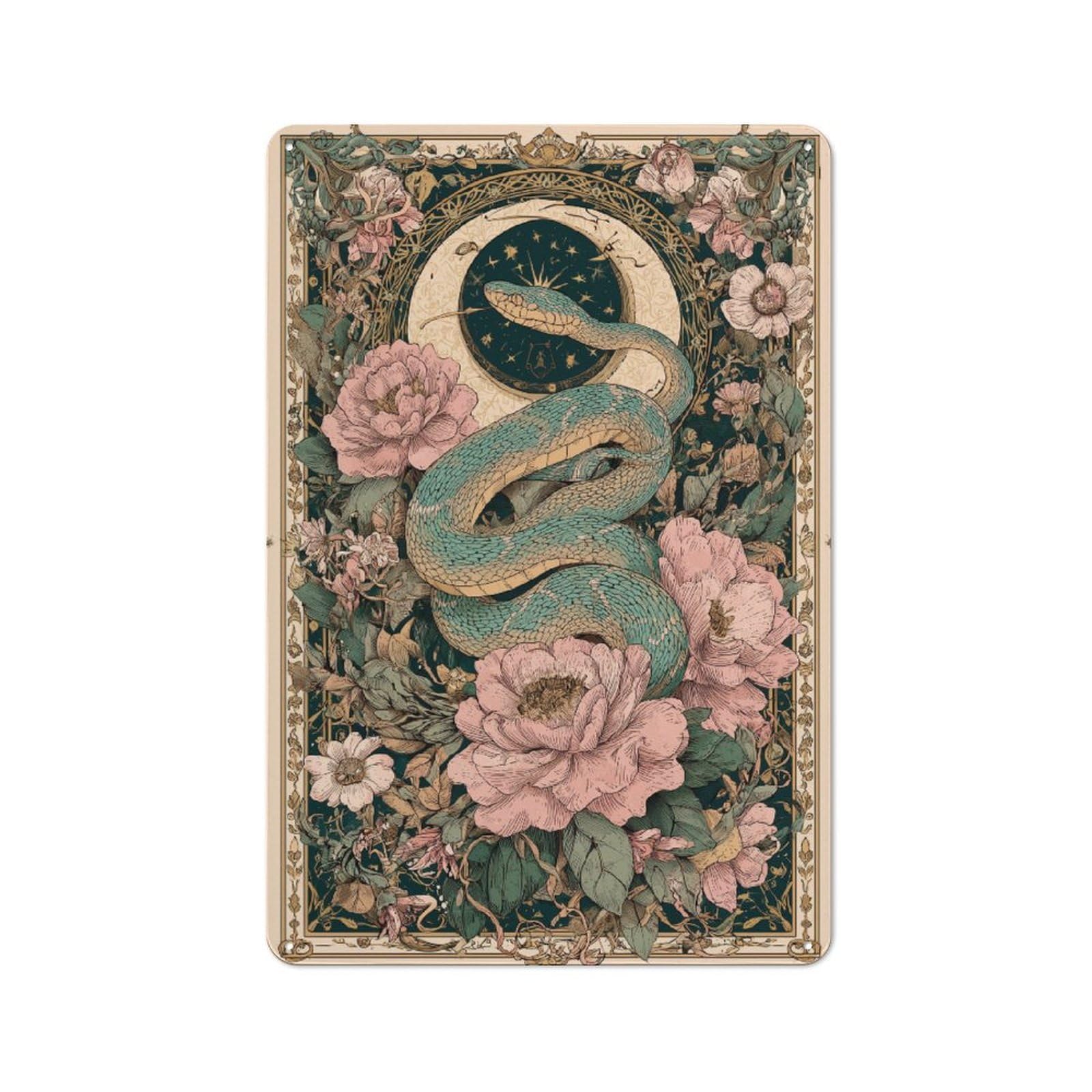 Junmoney Enchanted Serpent & Blooms For Garden Room Or Summerhouse, Retro Tin Sign 30X20cm, Suited To Wall Displays In Garden Rooms And Summerhouses