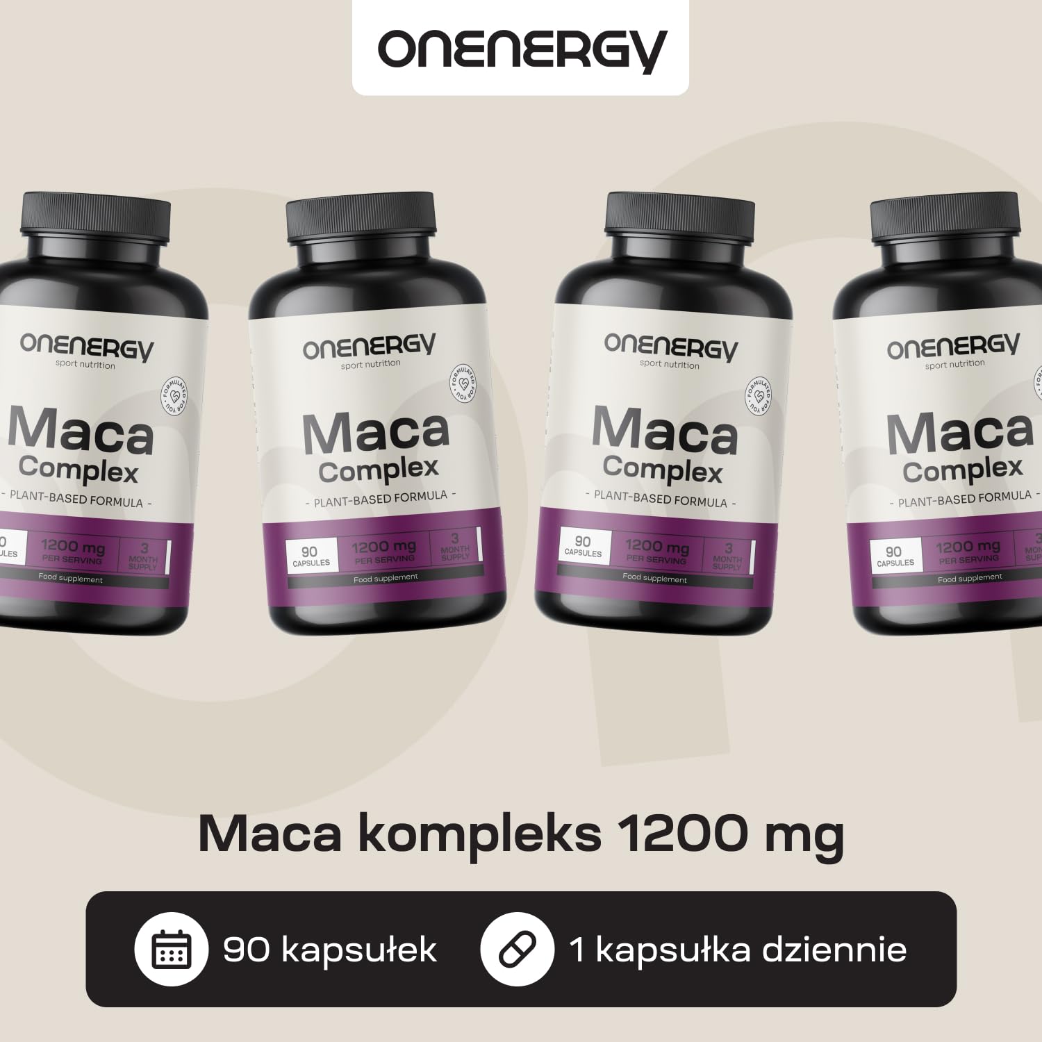 Maca kompleks 1200 mg - Wyciąg 20:1-90 kapsułek - Zawiera L-argininę, cynk, kozieradkę, jabłczan L-cytruliny i czerwony żeń-szeń - Dla mężczyzn i kobiet - Zapas na 3 miesiące