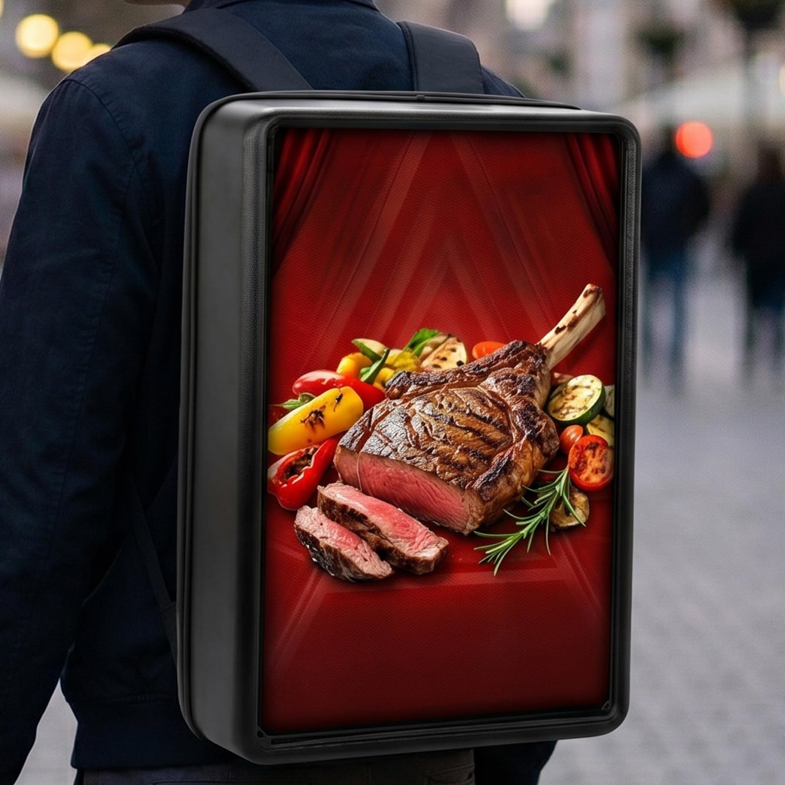 MiyKom Advertising Backpack 21.5 Inch LCD Advertising Billboard IP65 Dustproof 1000 Nits Sunlight Readable Screen Supports WiFi USB Casting for City Center Direct Crowd Marketing