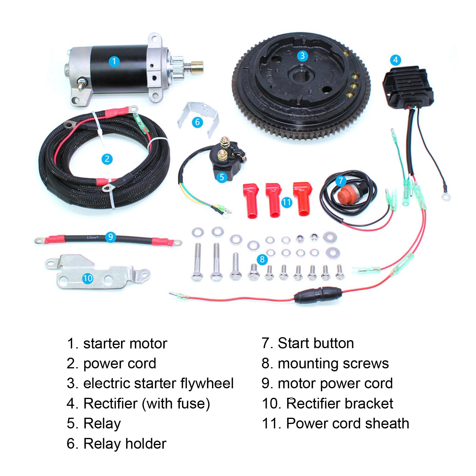 Kit di Avviamento per Motore Fuoribordo Sostituzione Durevole Dell'avviamento Elettrico per Motore Fuoribordo a 4 Tempi 20 per Appassionati di Alluminio, Ferro, Plastica, Gomma